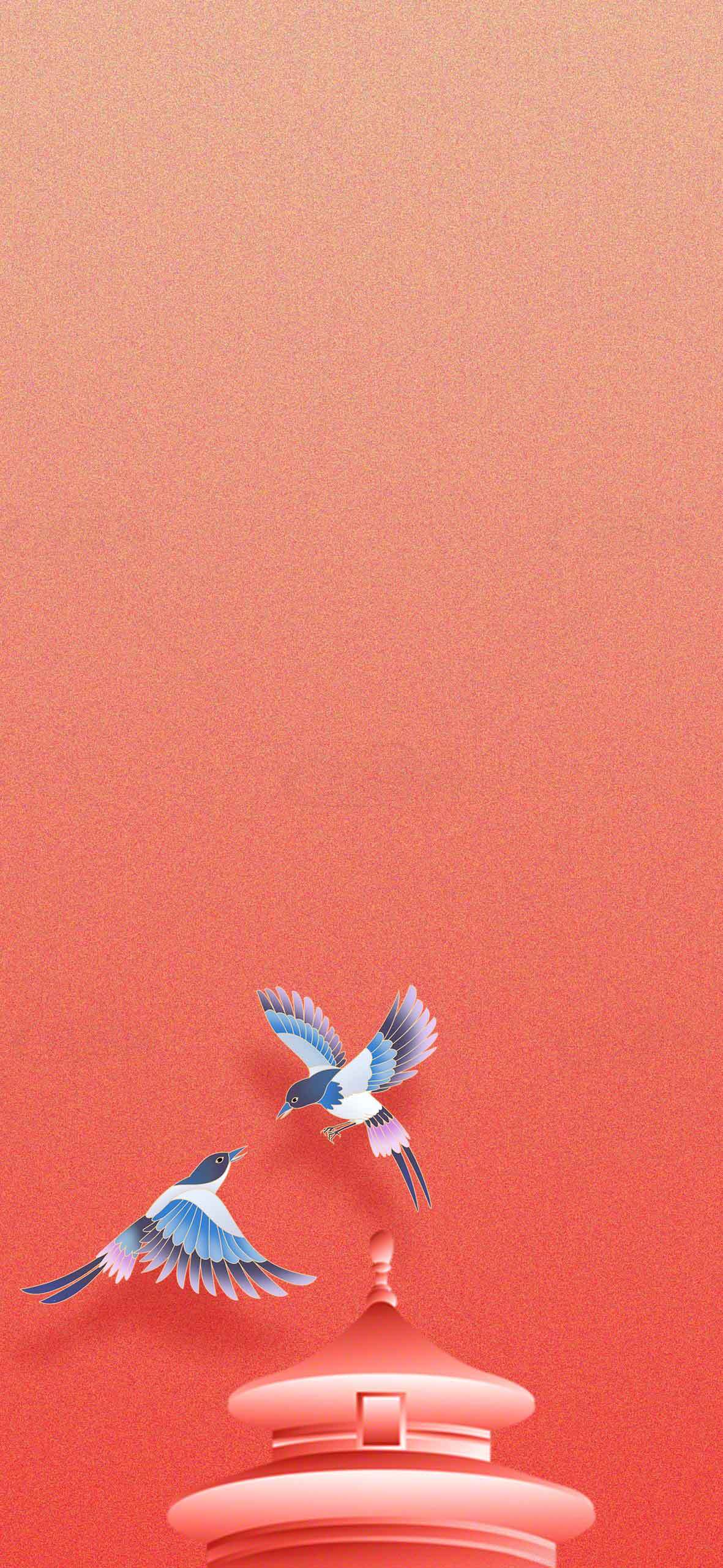 中国风喜鹊与红色渐变背景图片素材