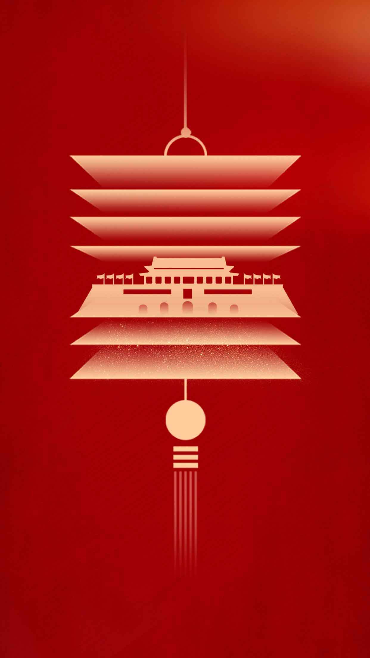 中国传统红色灯笼与天安门设计图片素材