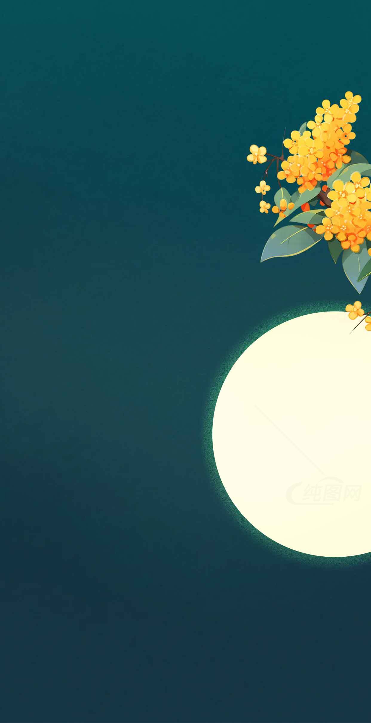 中秋节月亮与桂花唯美插画背景素材
