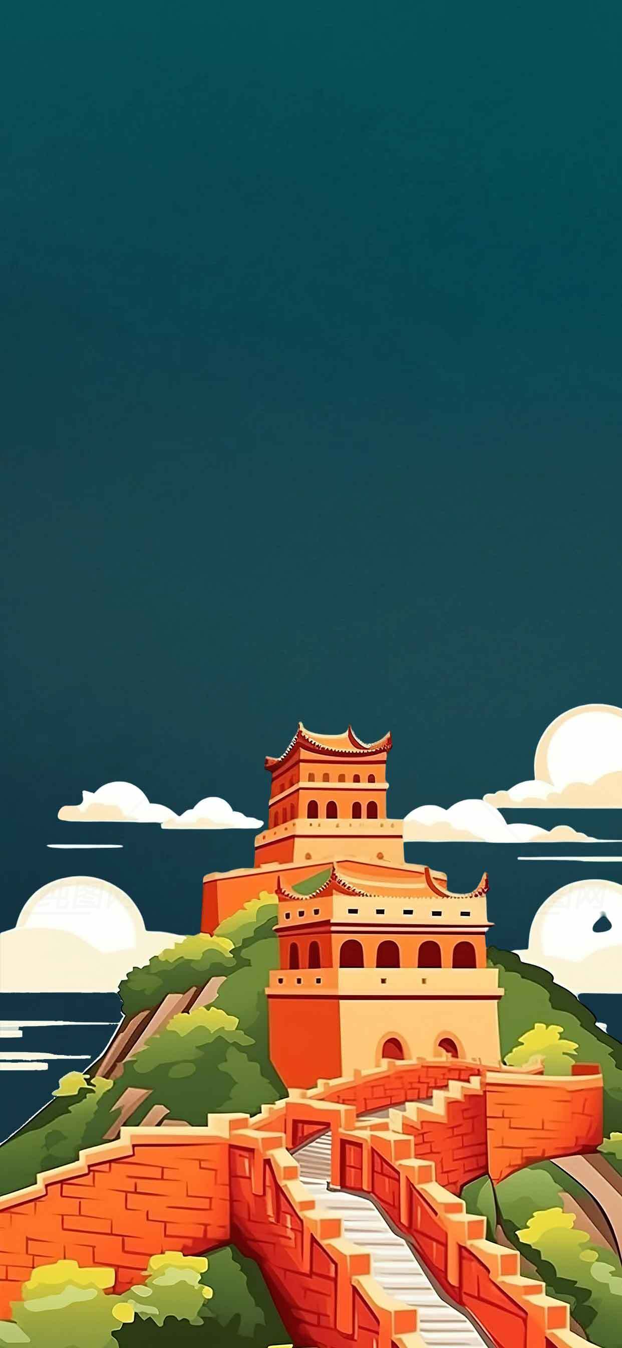 卡通风格长城背景图片素材