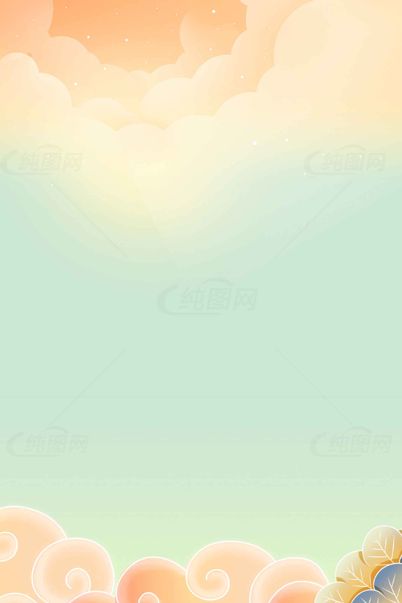 唯美中国风背景图片：祥云与柔和天空素材