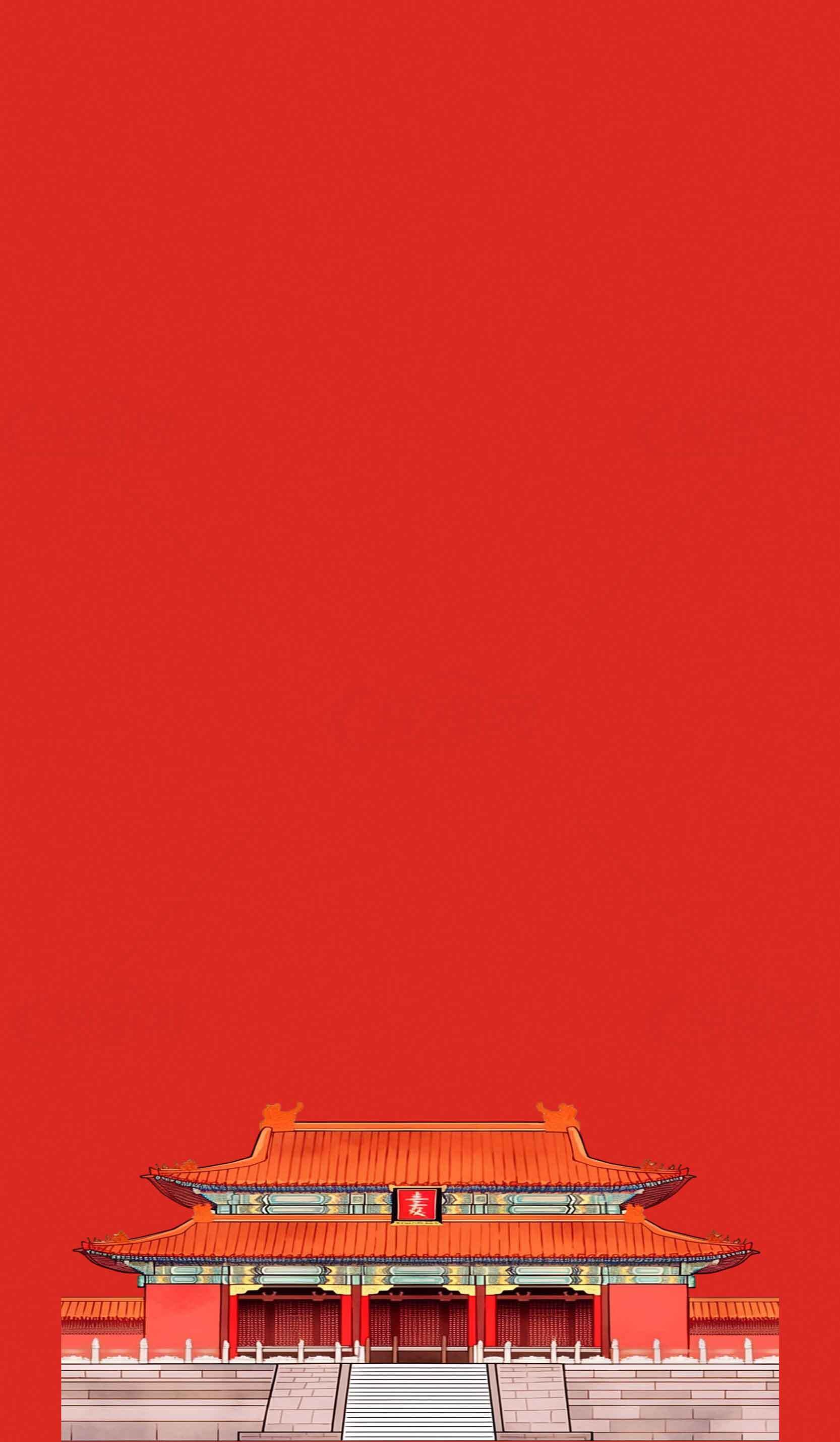 中国传统建筑与红色背景的完美结合素材