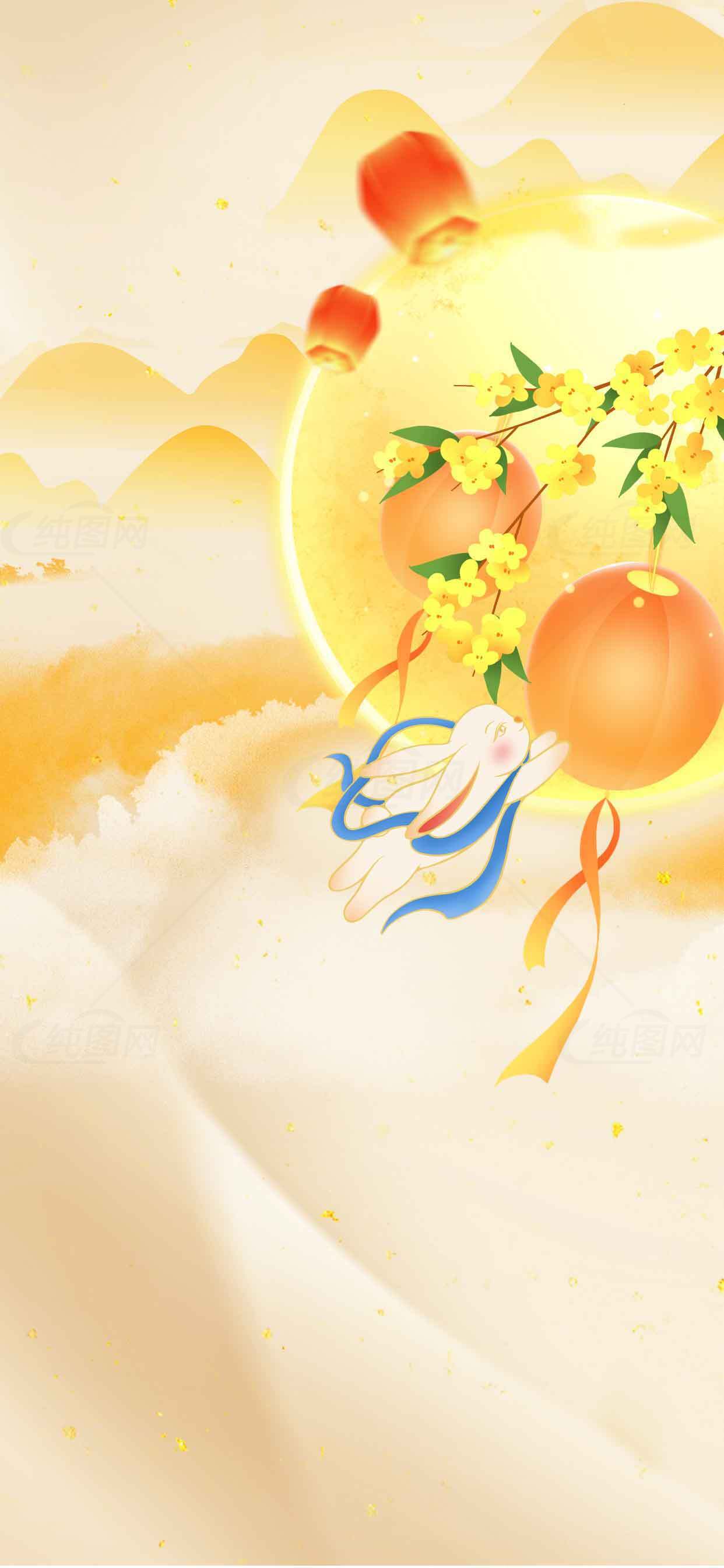 中秋节兔子与灯笼背景图片素材