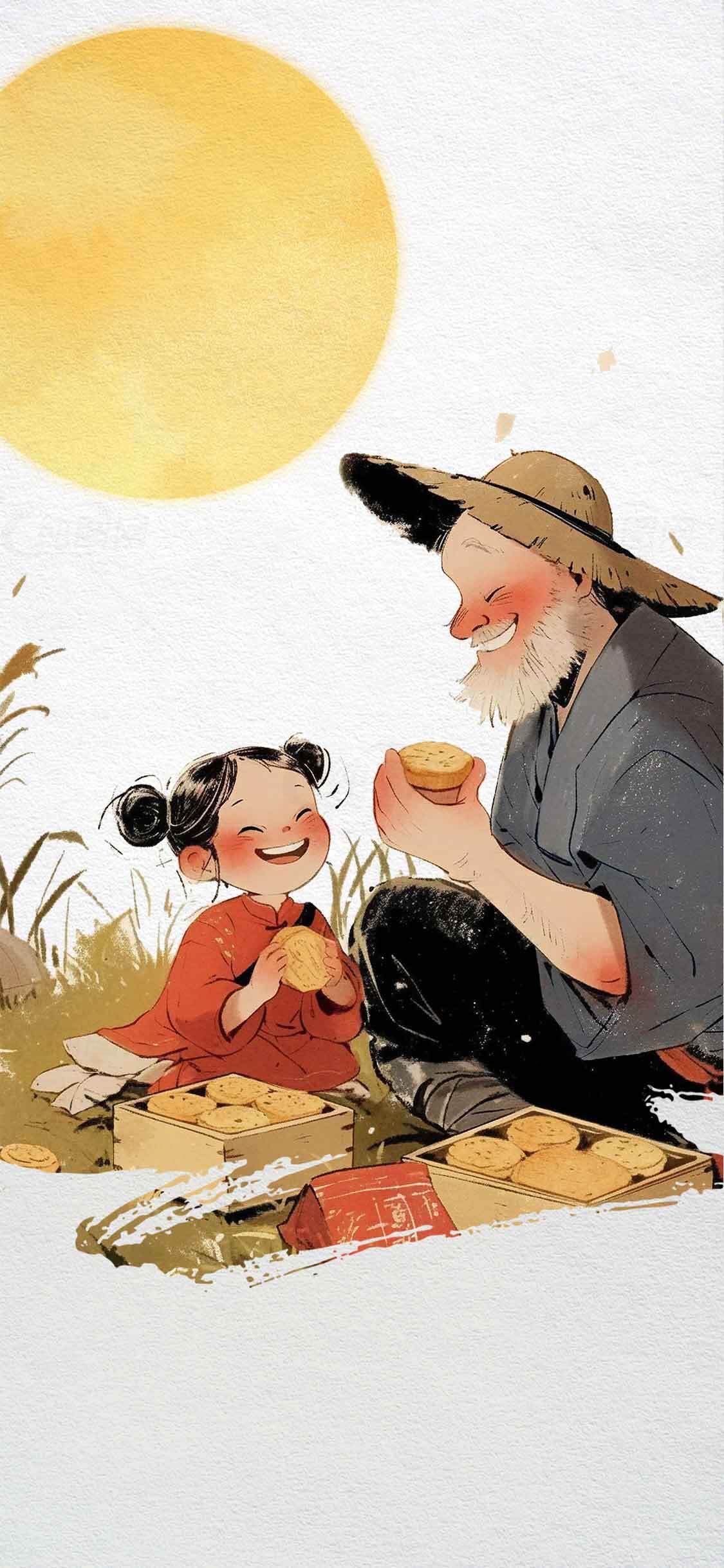 温馨祖孙情：田园阳光下的幸福时光素材