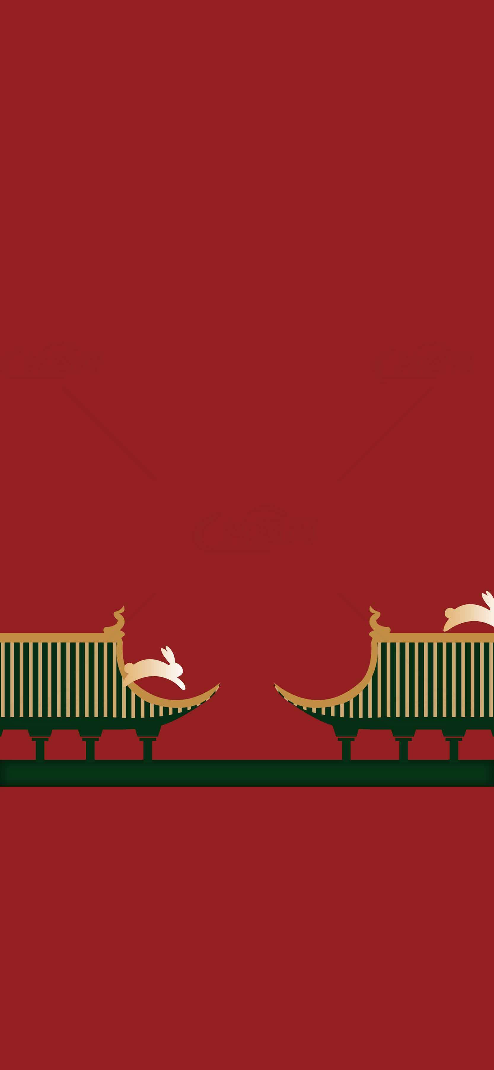 中国传统红色背景与古典建筑设计素材