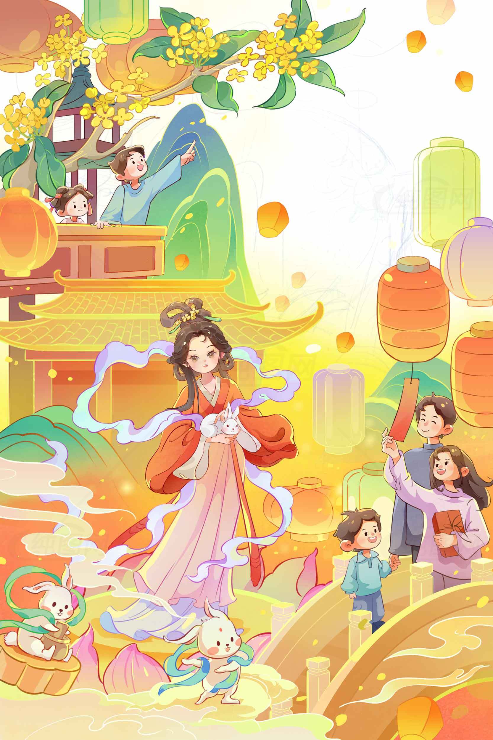 中秋节传统庆祝活动插画设计素材