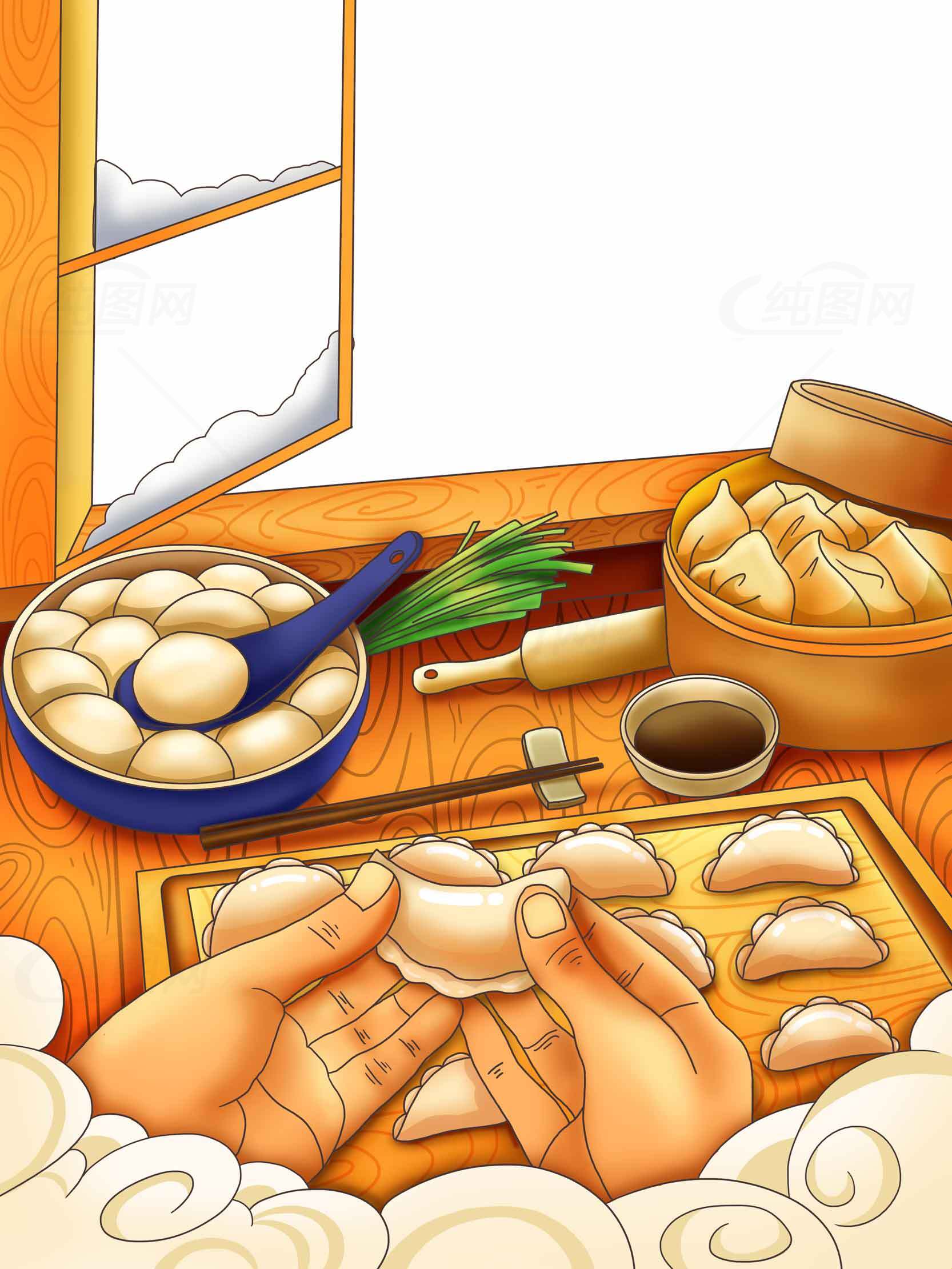 家庭手工制作饺子的温馨场景素材