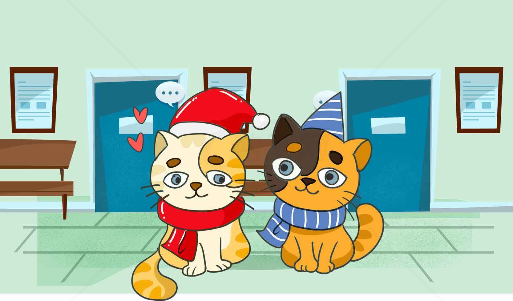 圣诞装扮的可爱卡通猫咪插画素材