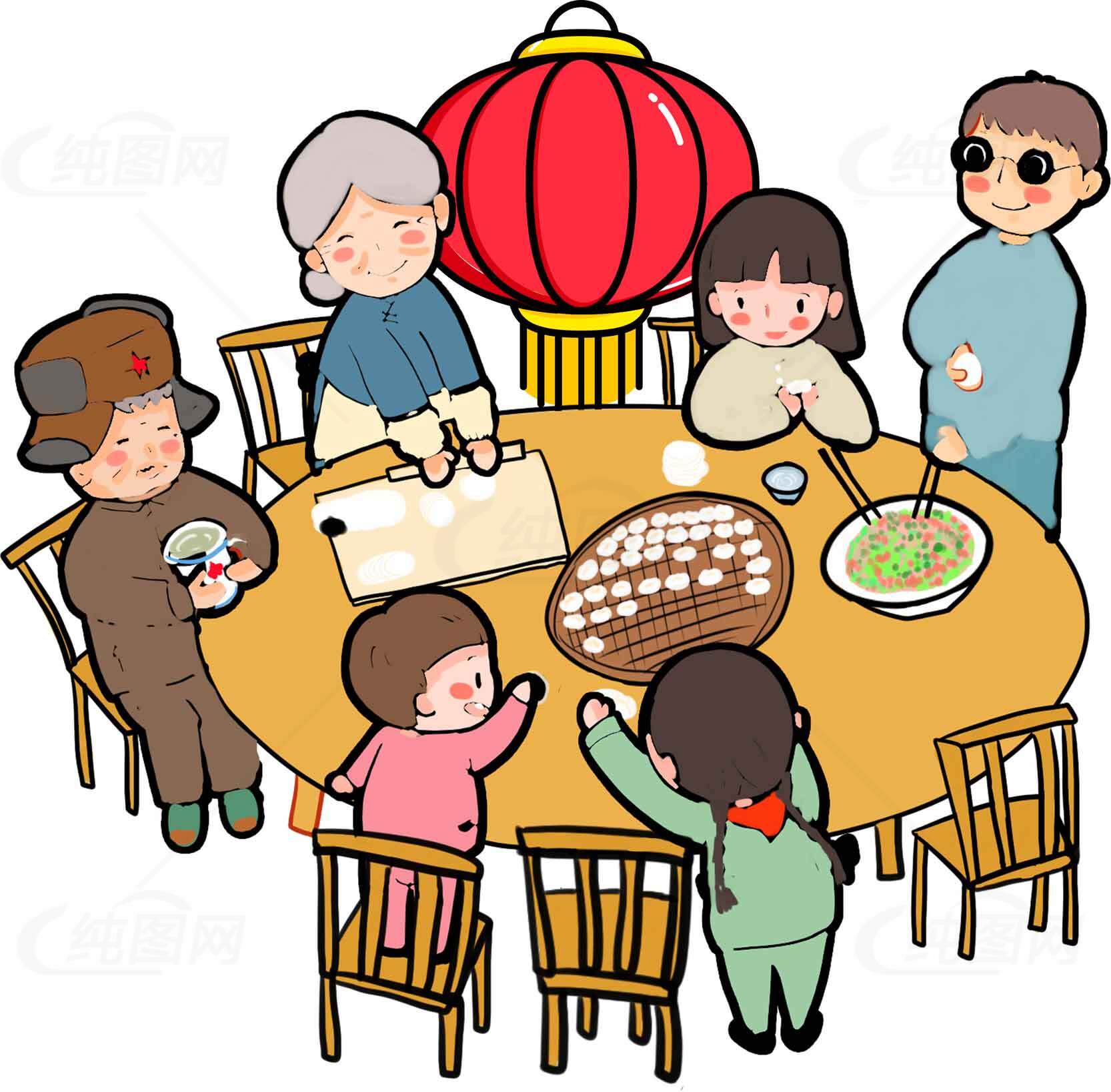春节家庭团聚聚餐插画设计素材