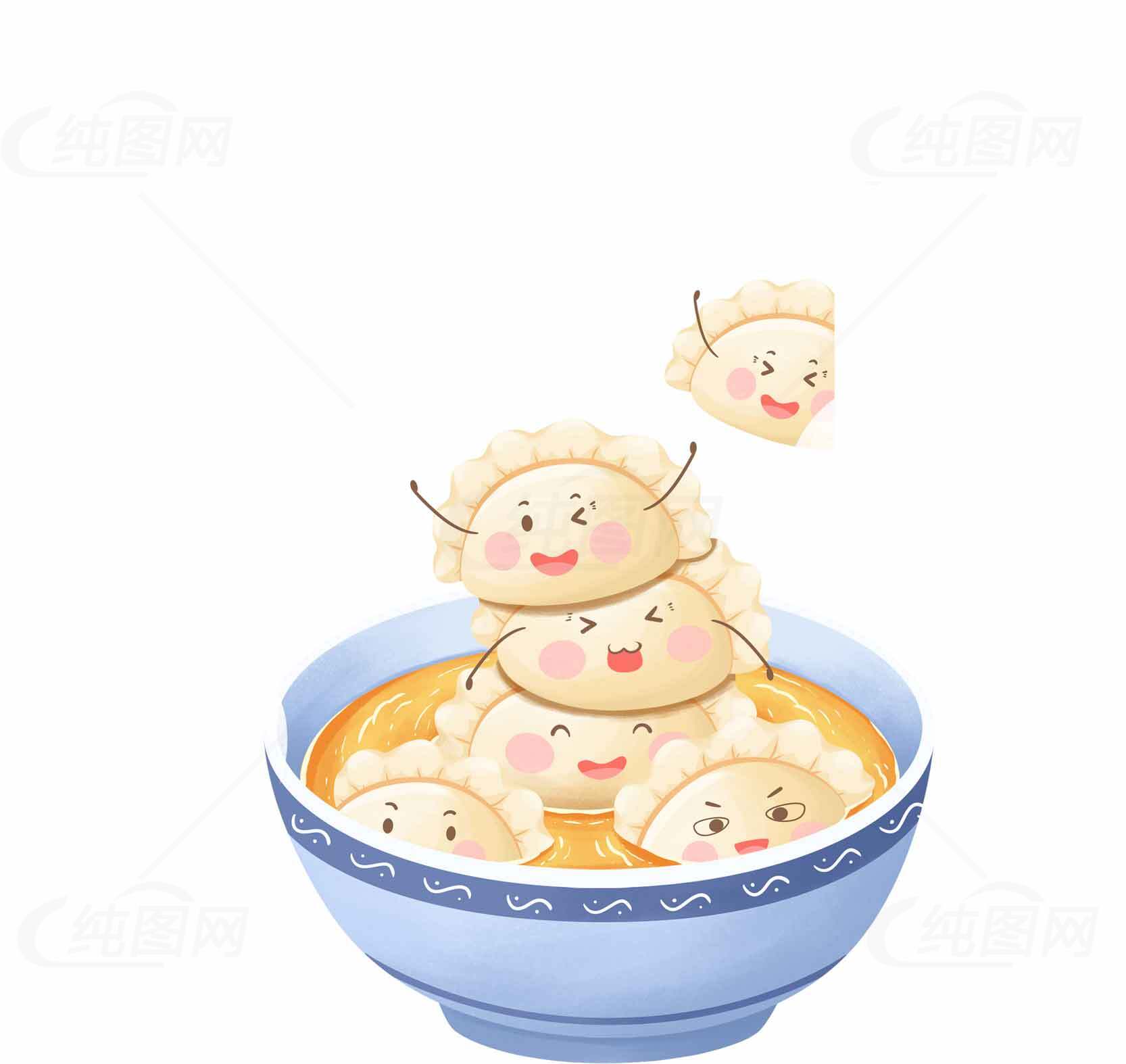 卡通饺子汤插画设计：温馨美食艺术素材