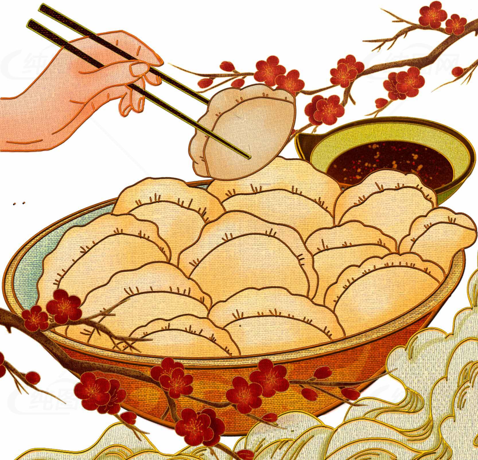传统中式饺子美食插画设计素材