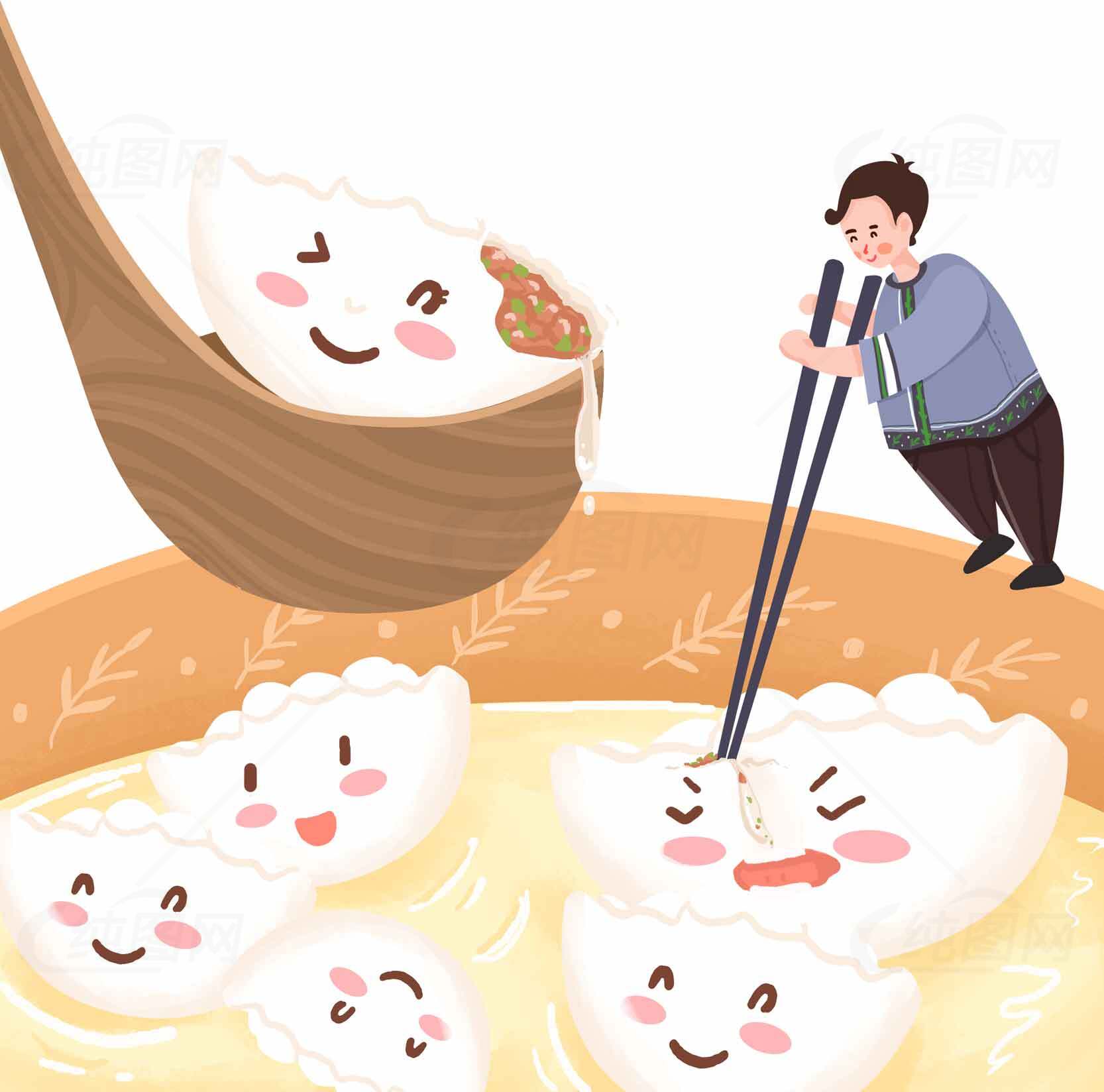 卡通水饺插画：趣味美食艺术设计素材