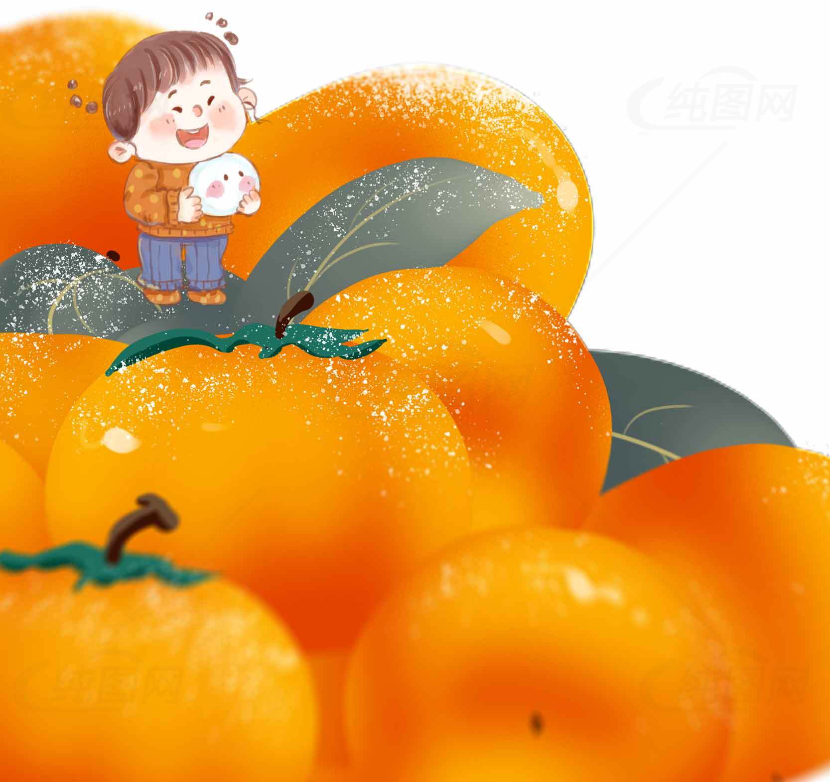 可爱卡通橙子插画图片——儿童与水果的趣味结合素材