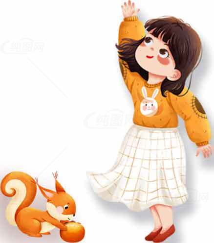 可爱女孩与小松鼠插画设计素材