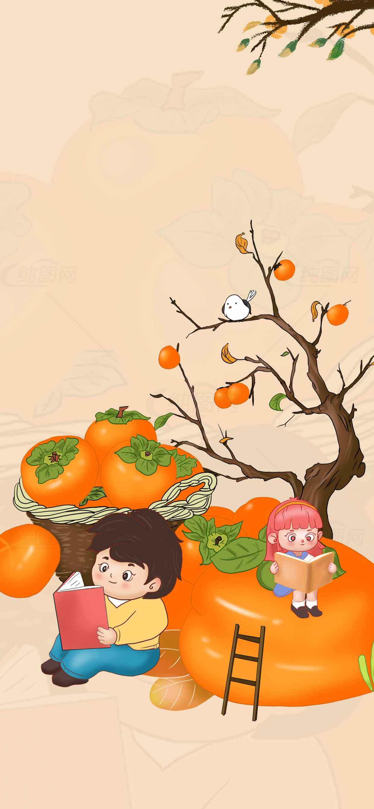 秋季柿子风格插画背景图片素材