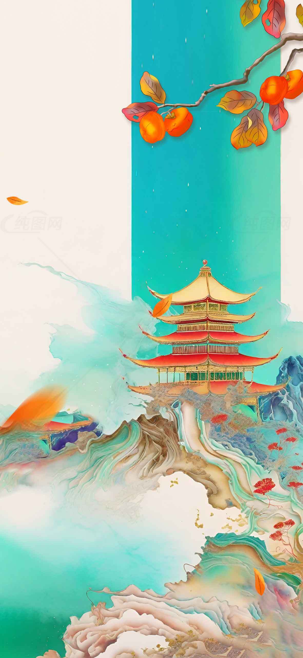 中国风水墨画山水与古建筑艺术素材