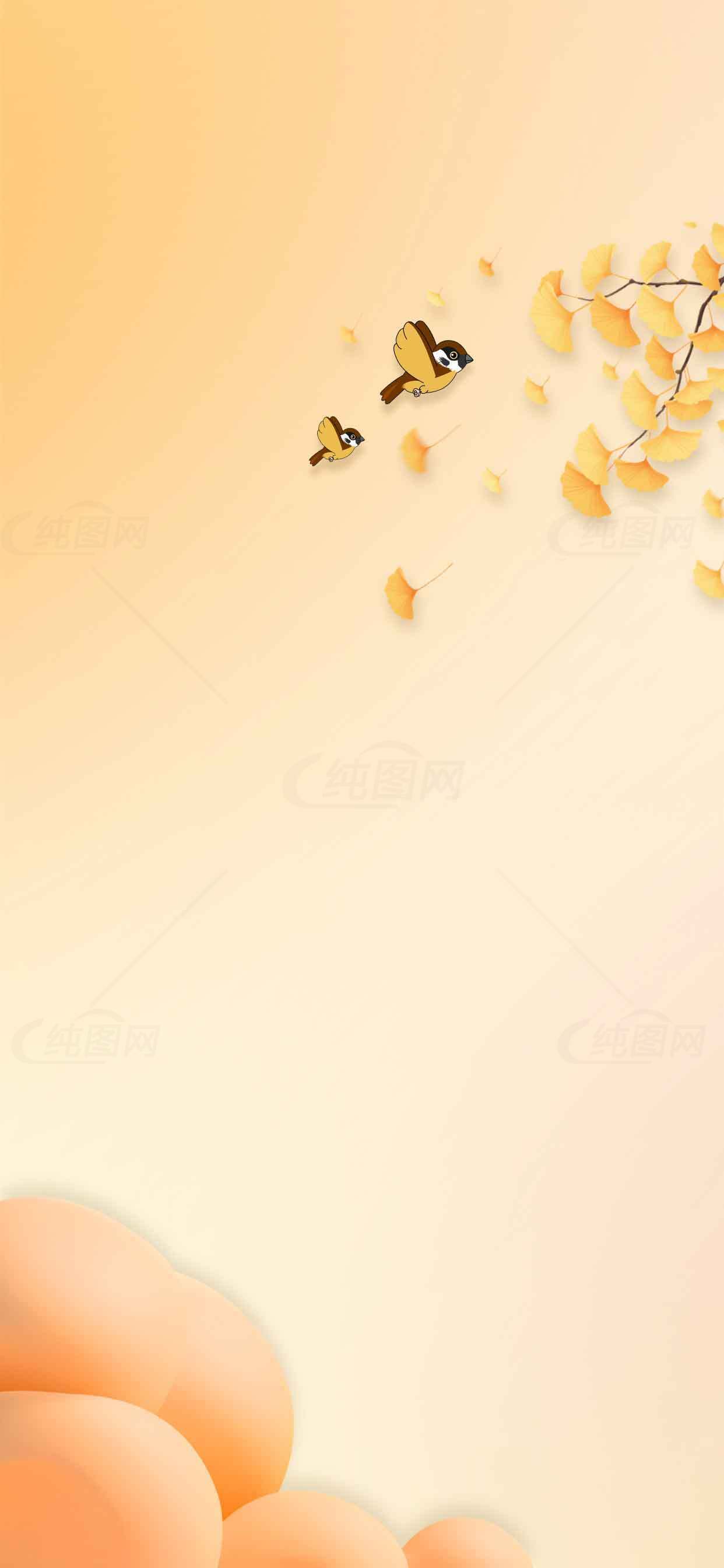 秋日暖阳下的蝴蝶与金黄树叶背景素材