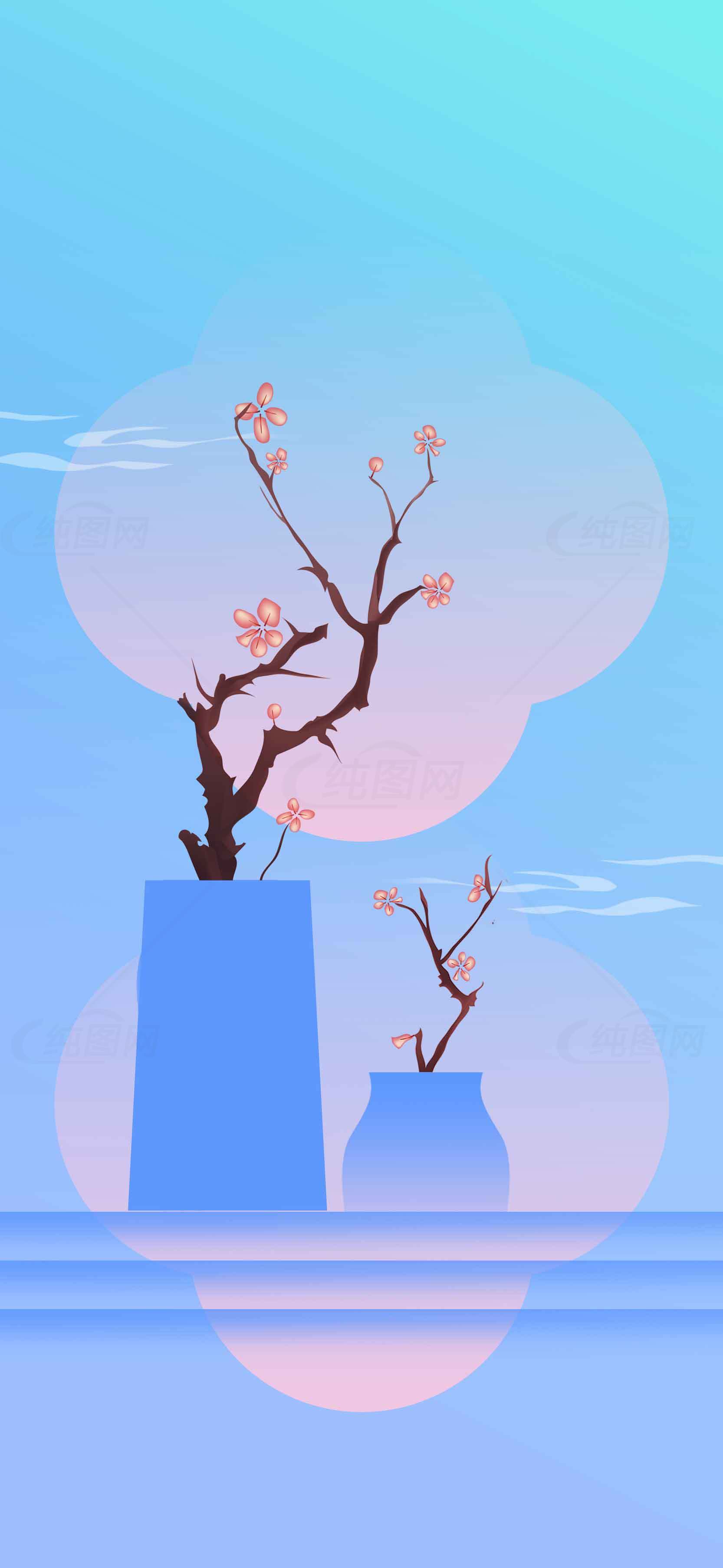 简约插画风格的梅花与花瓶设计素材