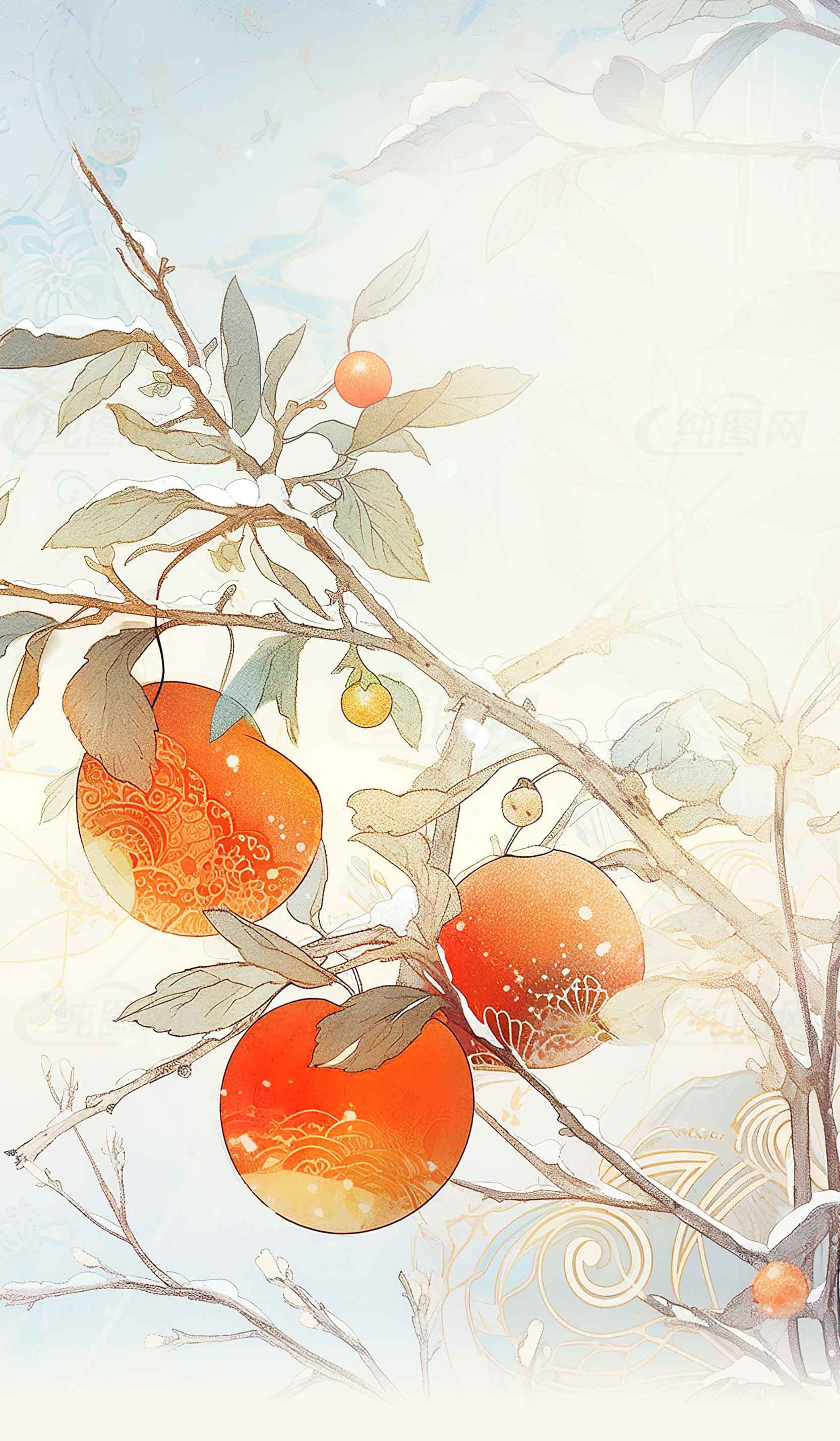 国风水墨橙子插画背景图片素材