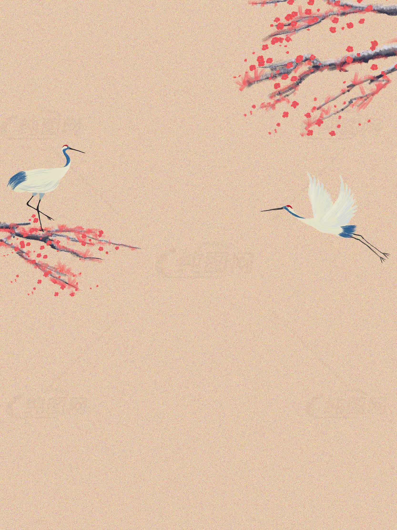 唯美中国风仙鹤与梅花背景图片素材