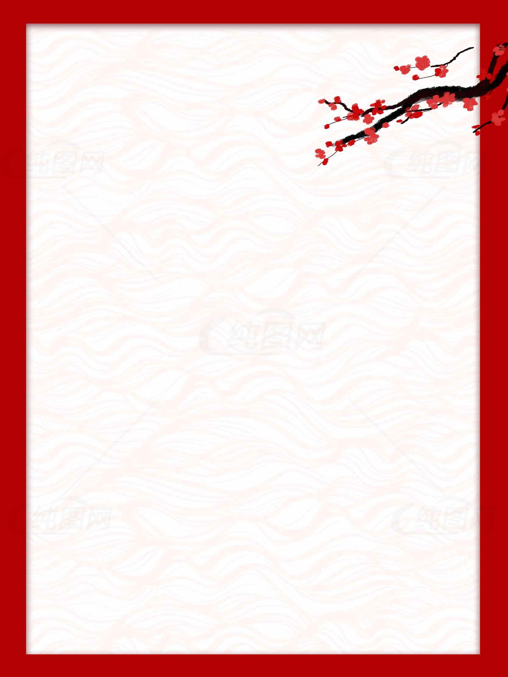中国风红色边框梅花背景图片素材
