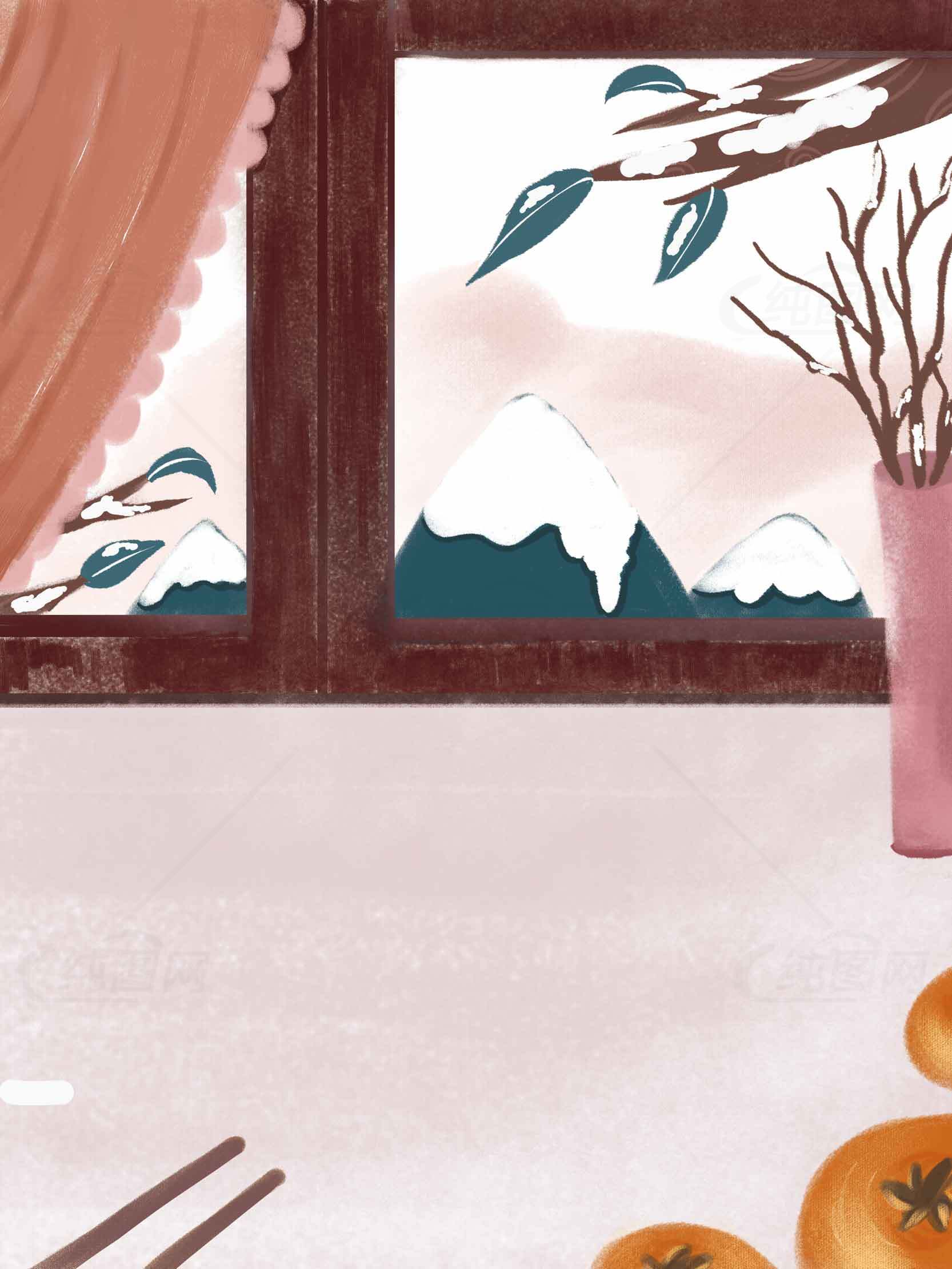 冬日窗边的温馨静谧插画素材