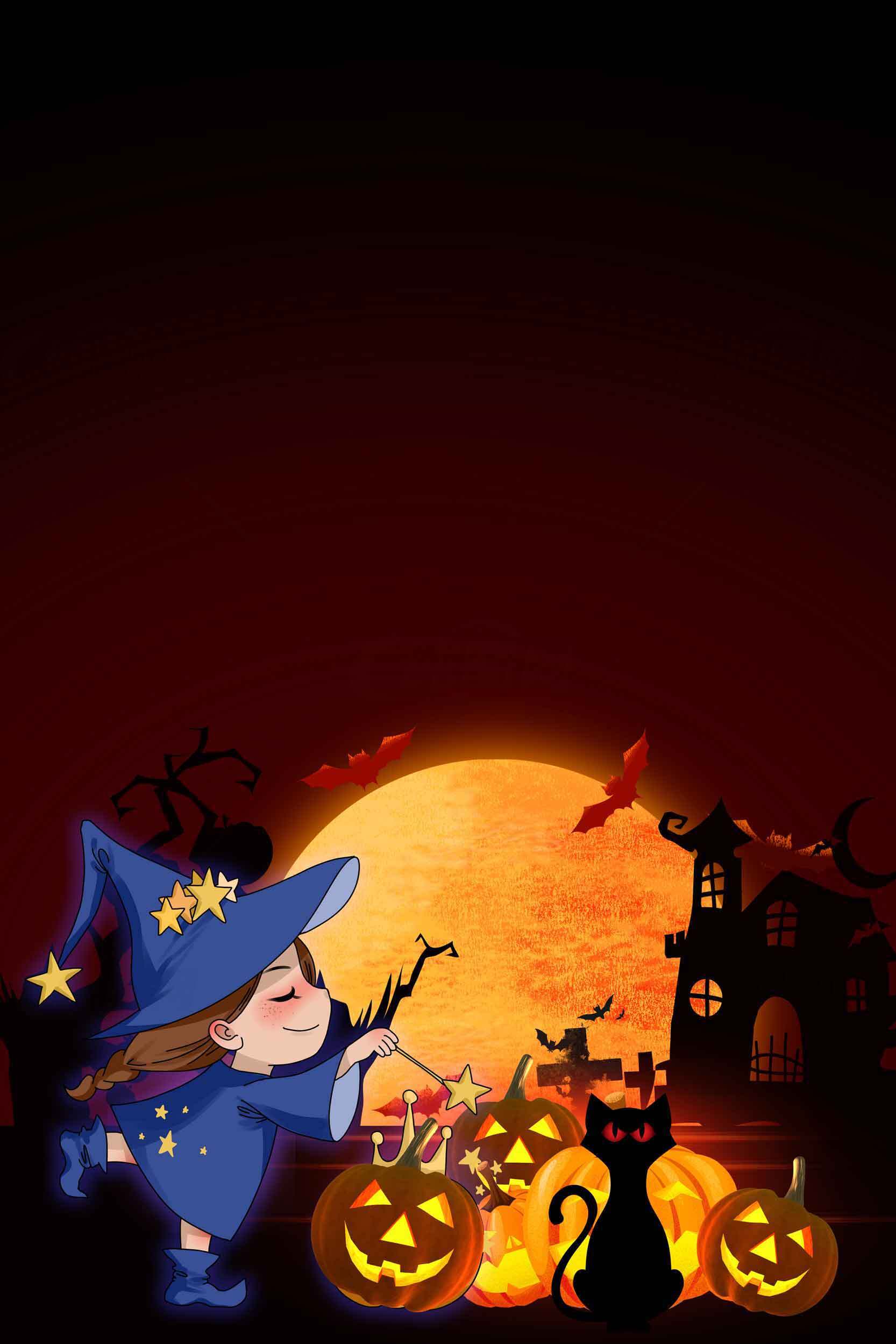 万圣节巫师与南瓜灯插画背景素材
