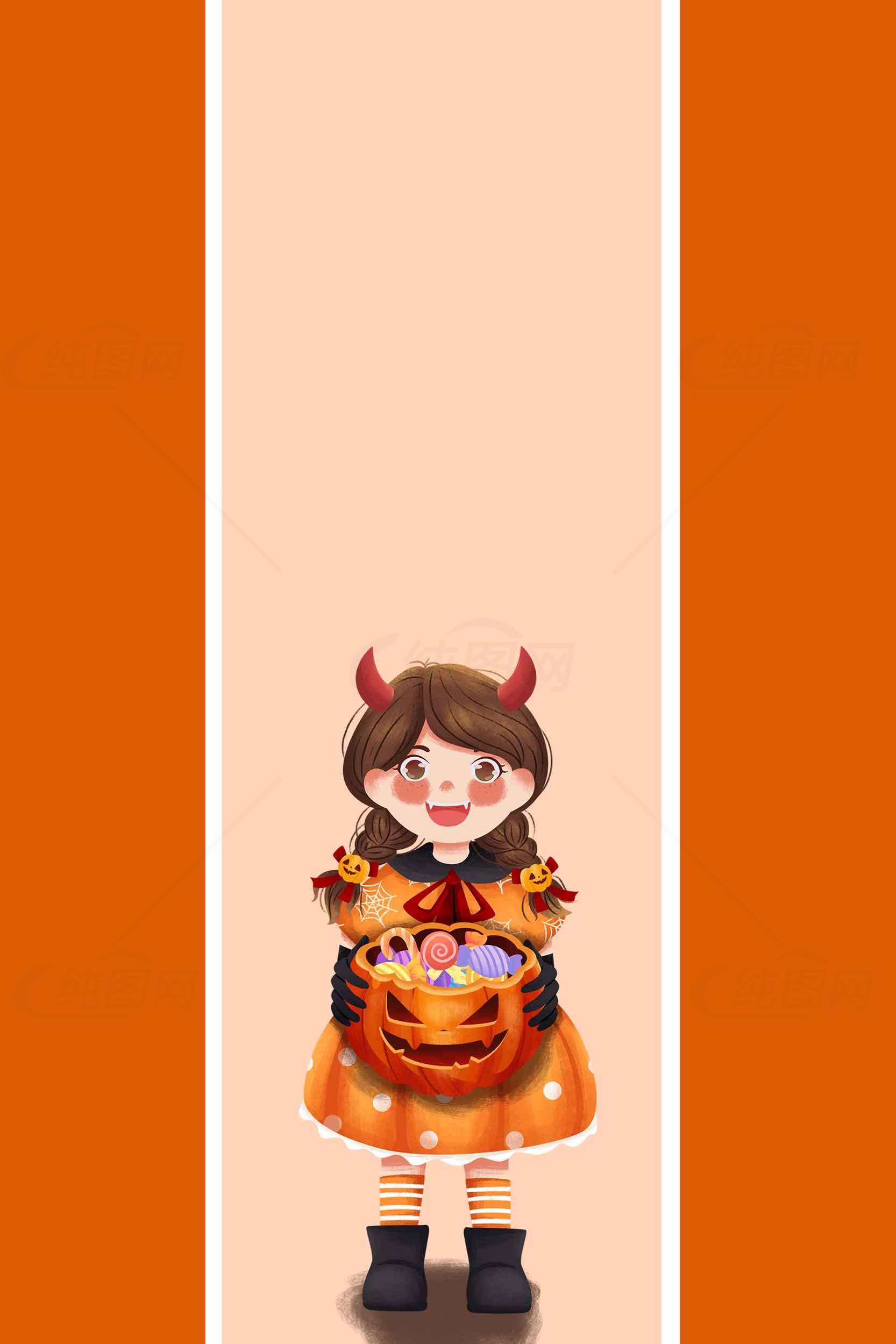 万圣节可爱小恶魔女孩插画素材