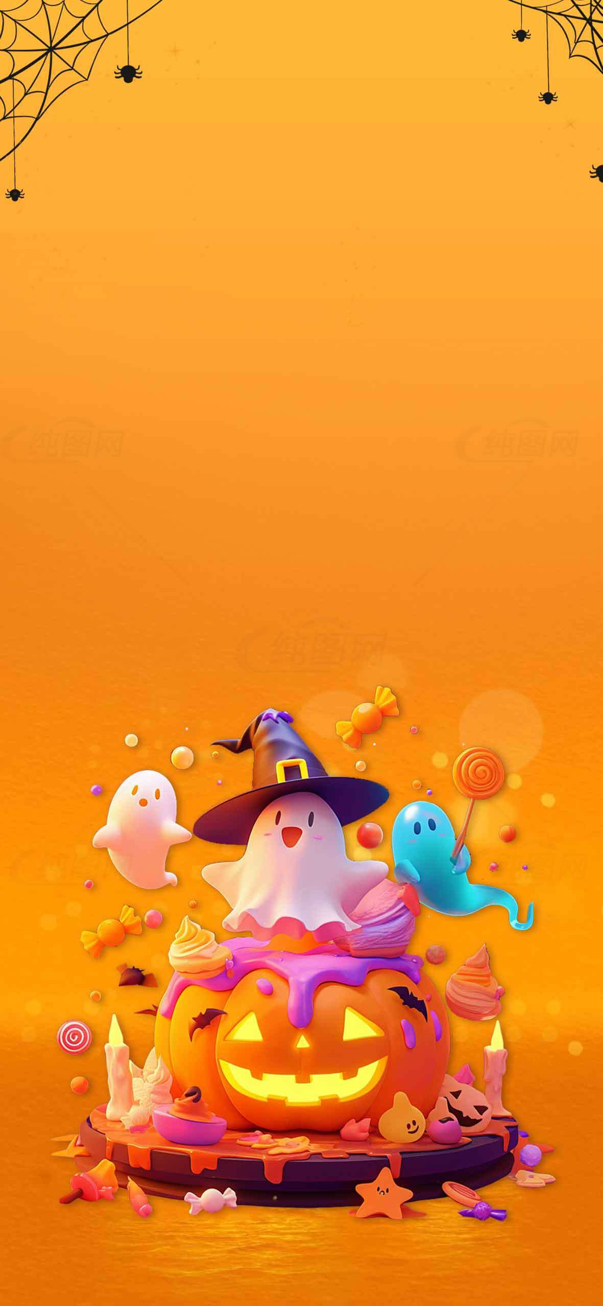 万圣节南瓜灯与可爱幽灵背景图片素材