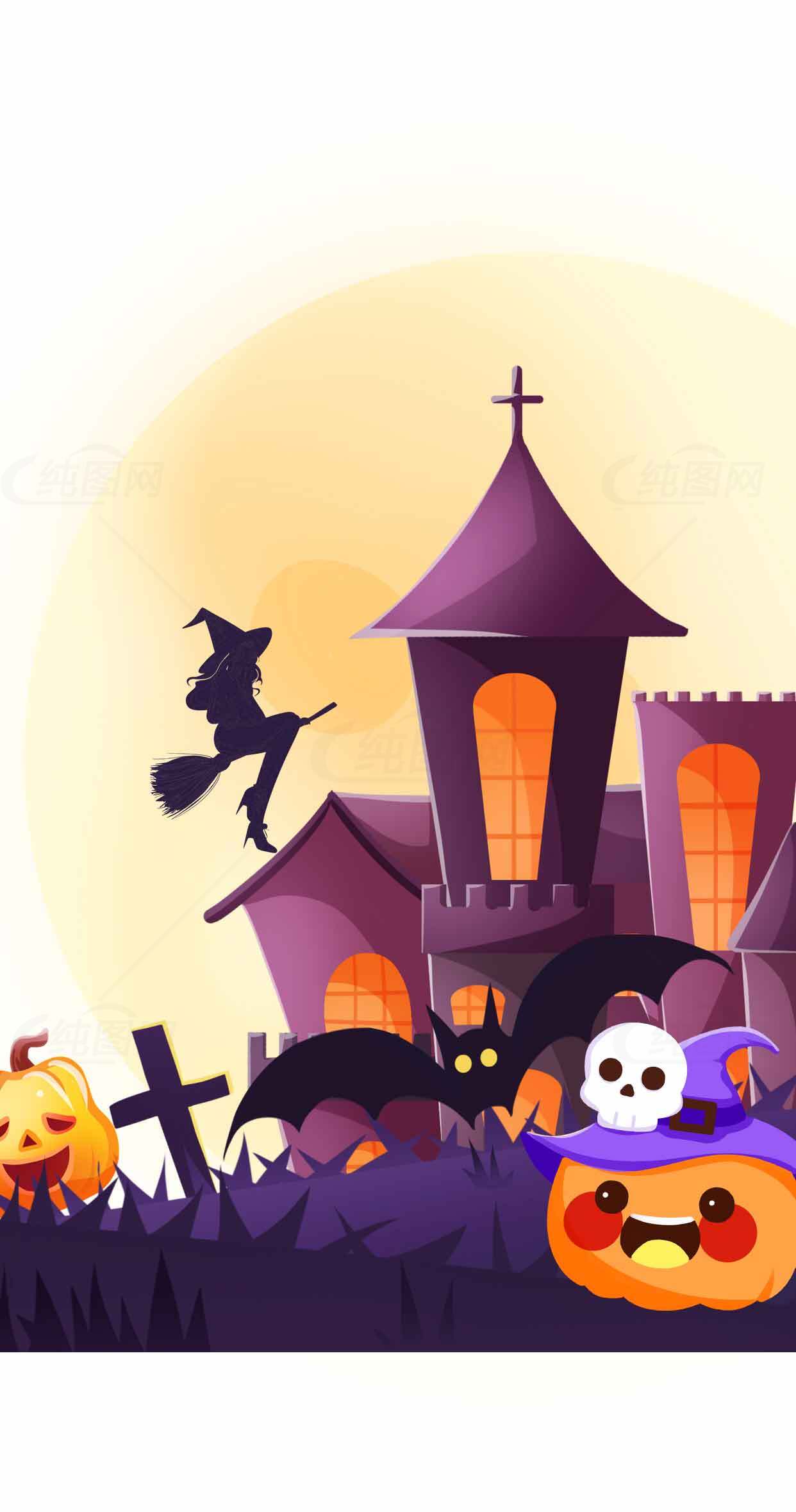 万圣节城堡与南瓜插画设计素材