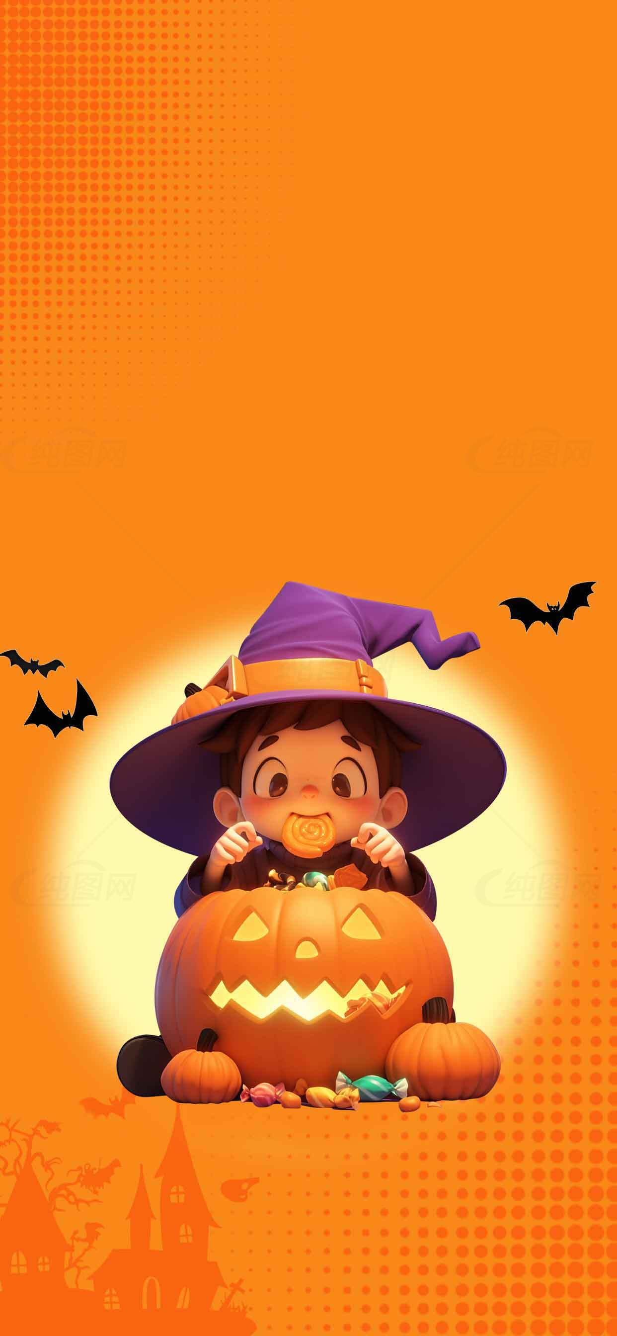 万圣节南瓜与巫师帽主题背景图片素材