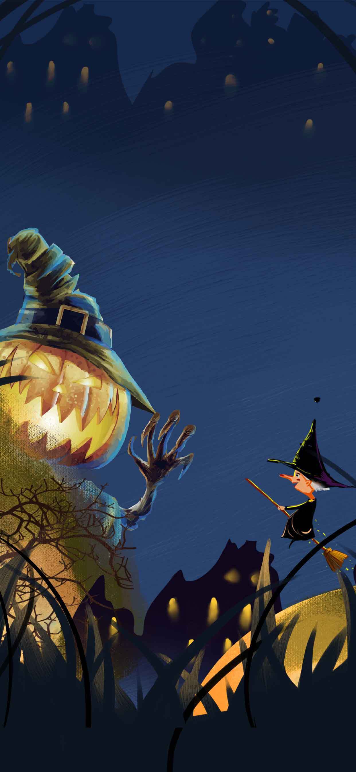 万圣节南瓜灯与小女巫的奇幻夜晚素材