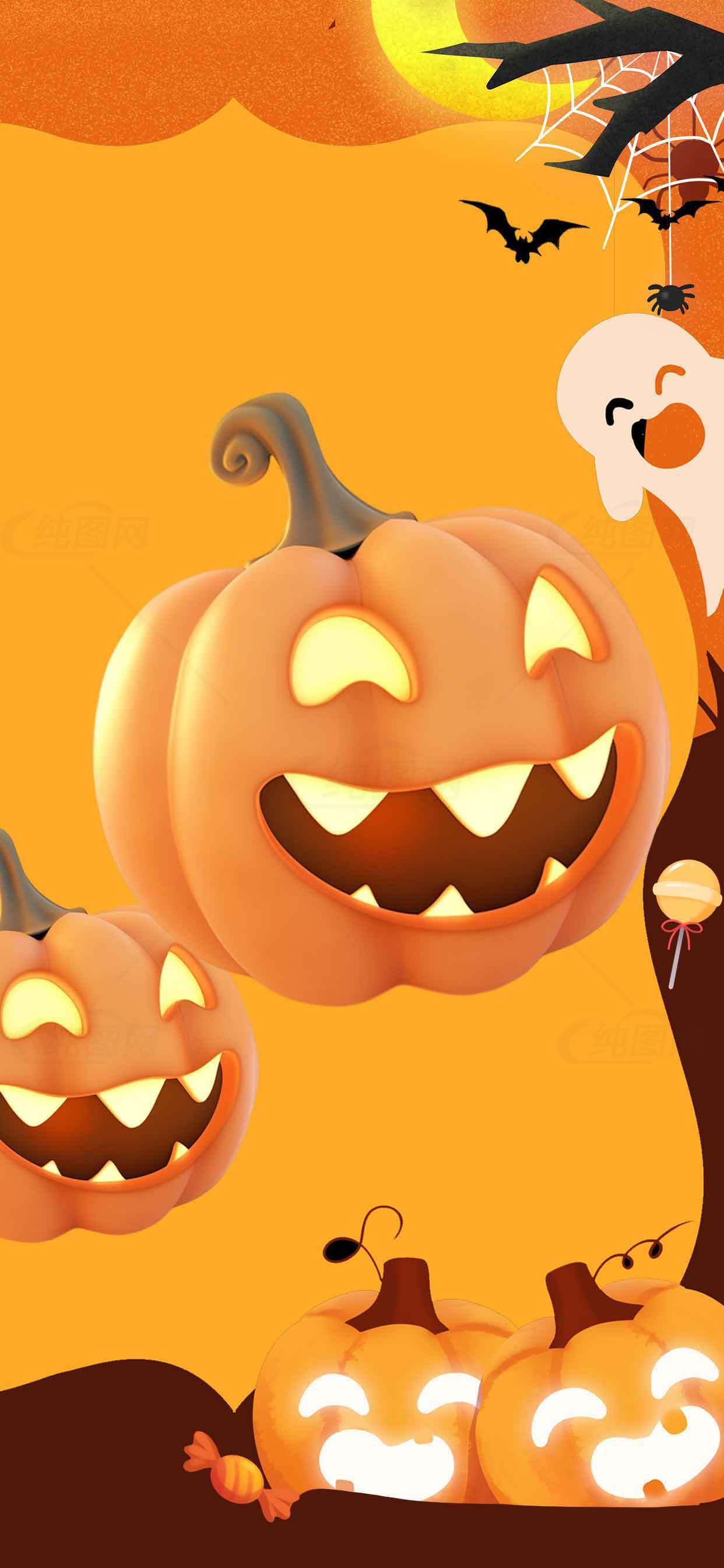 万圣节南瓜灯与幽灵主题背景图片素材