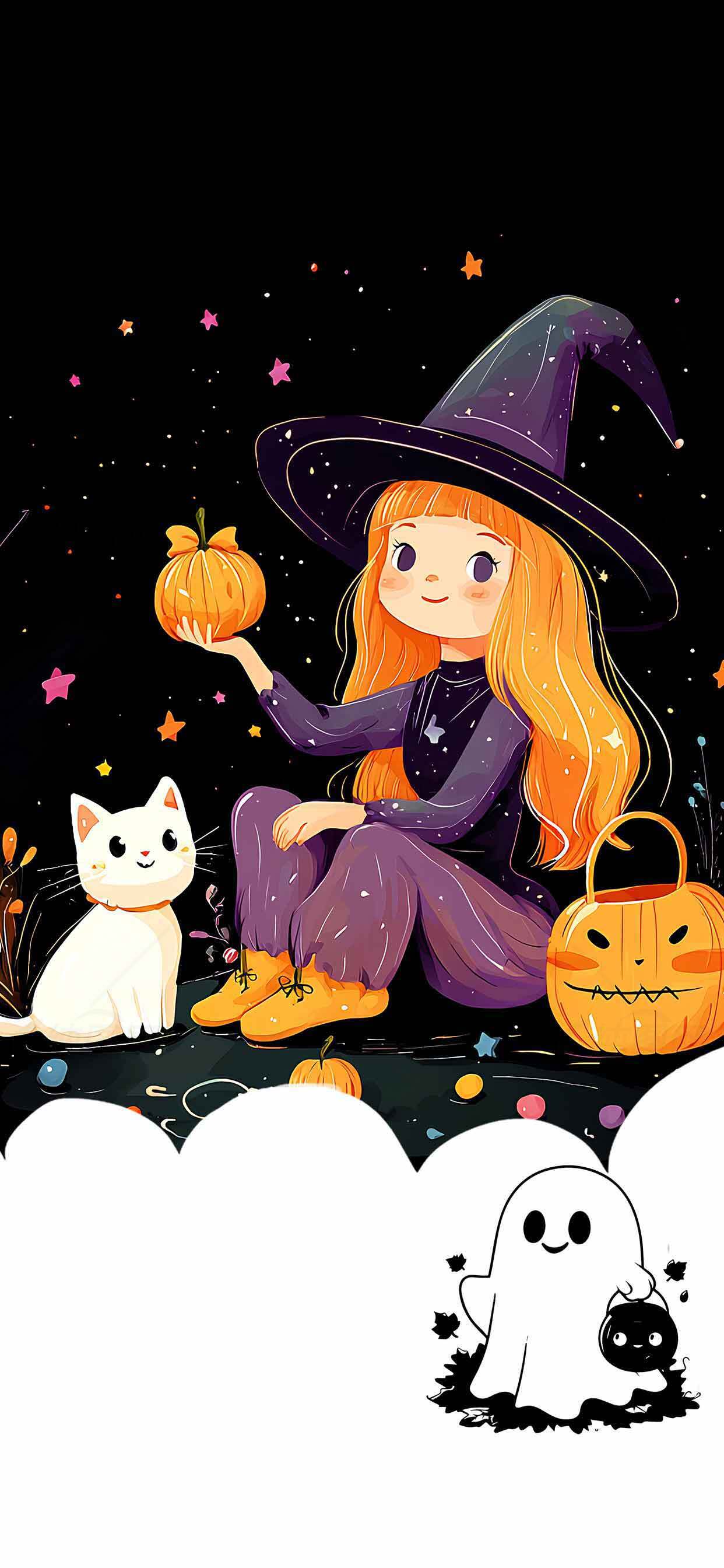 万圣节可爱女巫与南瓜插画素材