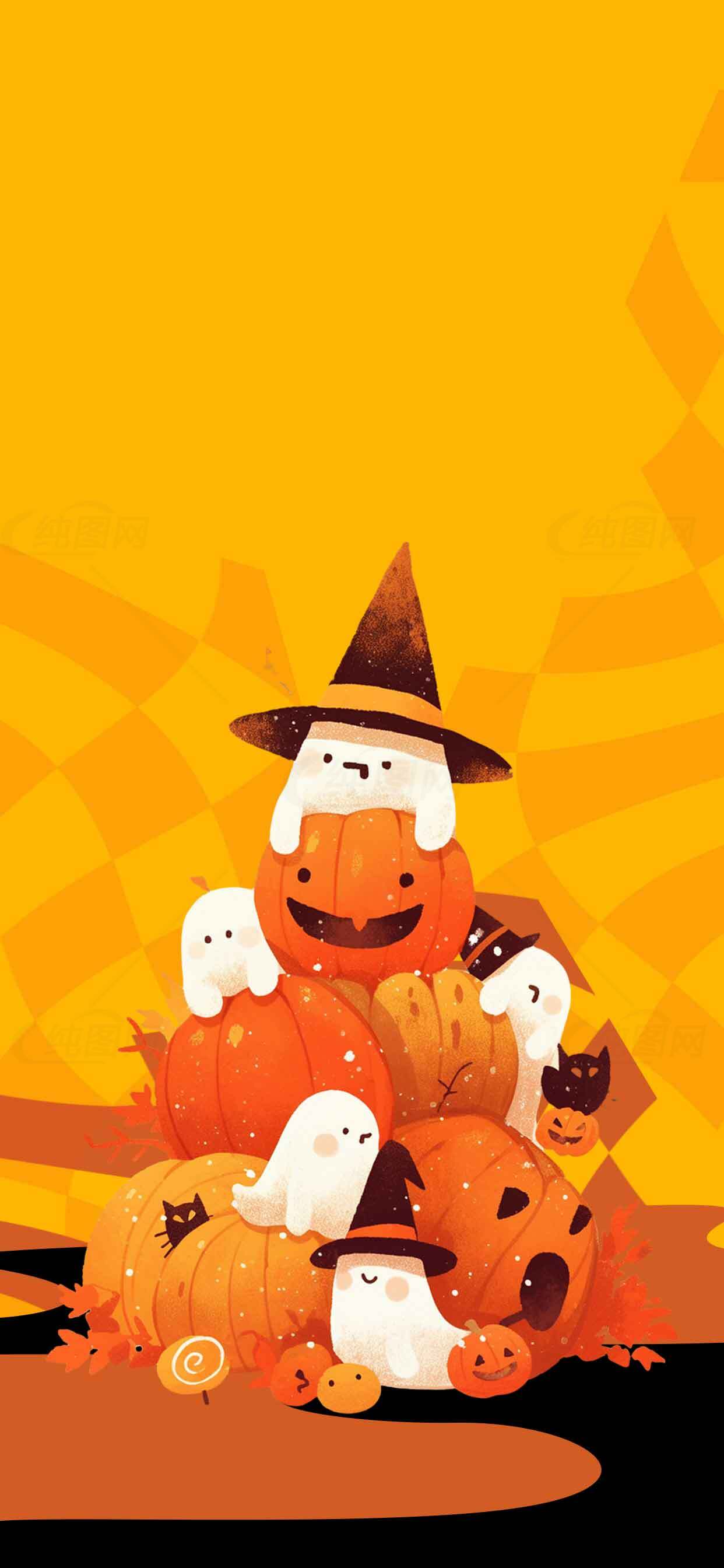 万圣节南瓜与幽灵插画背景图片素材