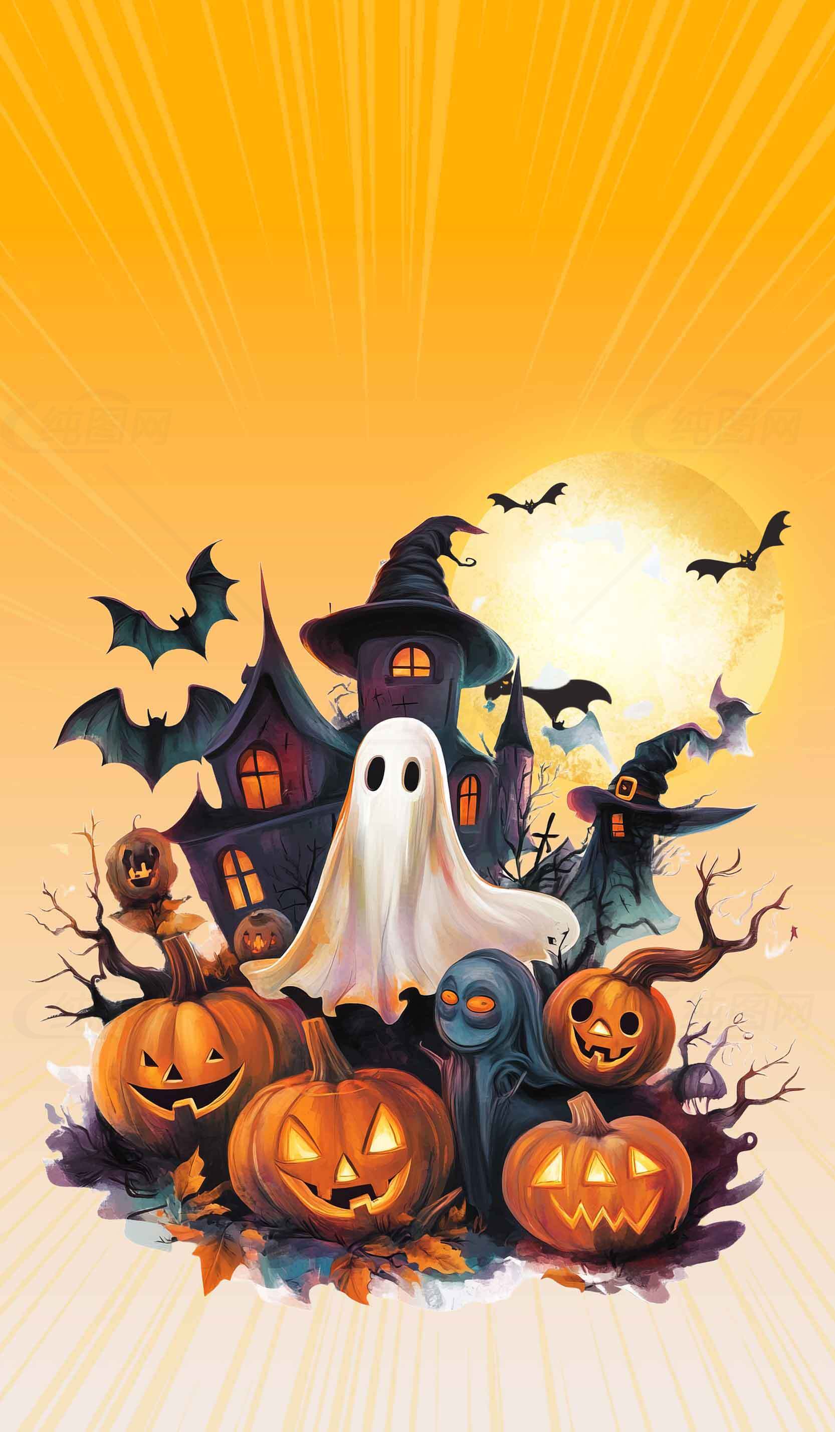 万圣节南瓜幽灵主题插画图片素材