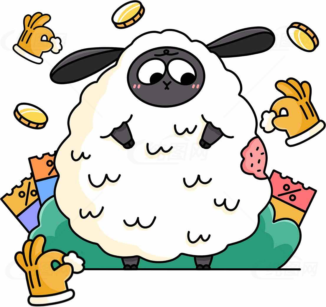 可爱卡通羊插画设计，适合儿童和创意内容素材