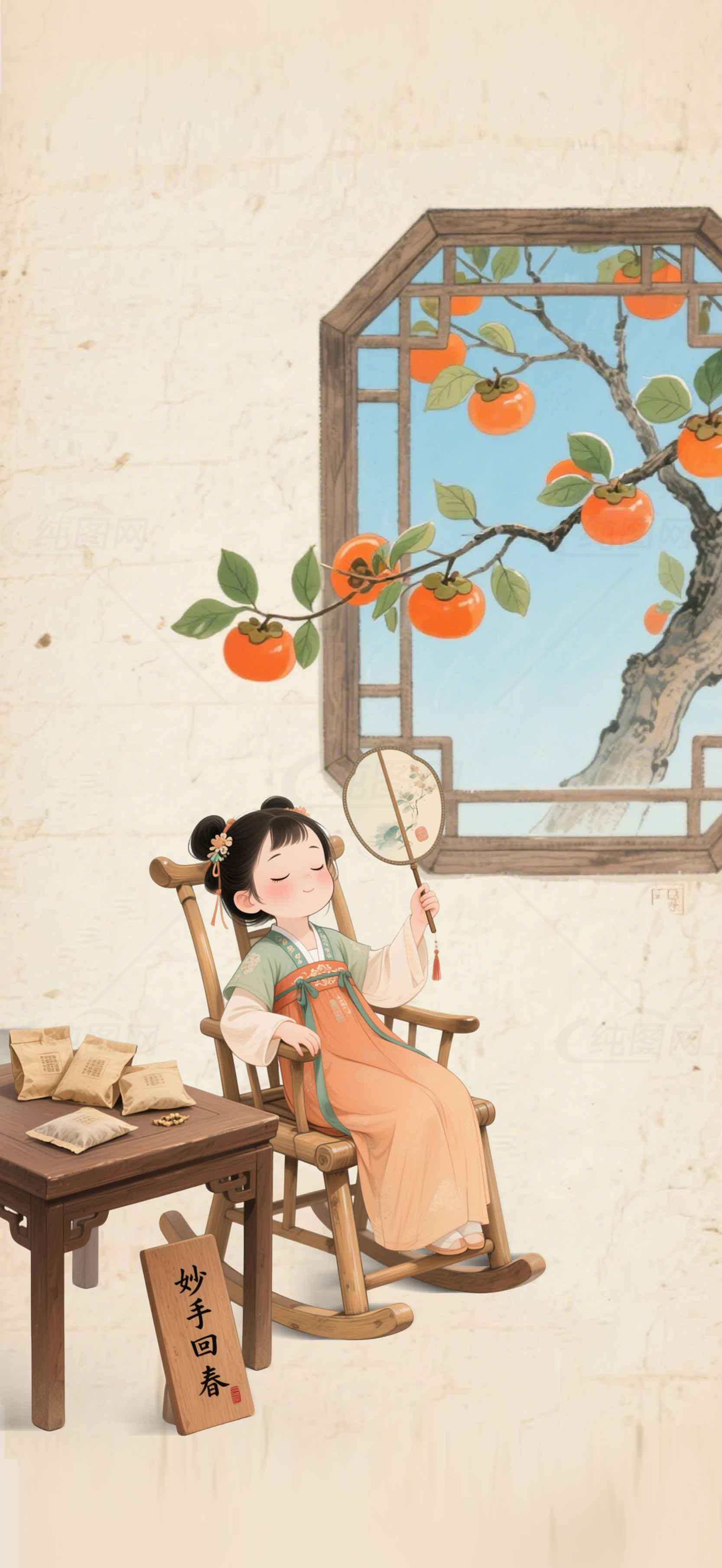 古风插画妙手回春柿子主题素材