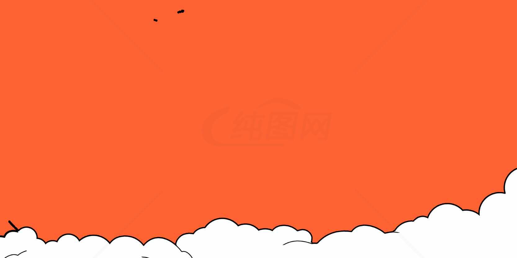 橙色天空与白色云朵插画背景素材