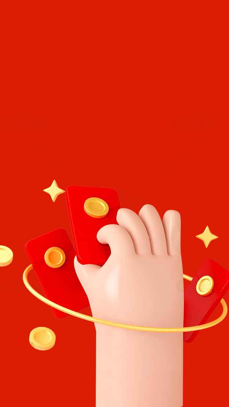 红包手势与金币飞舞的喜庆场景素材