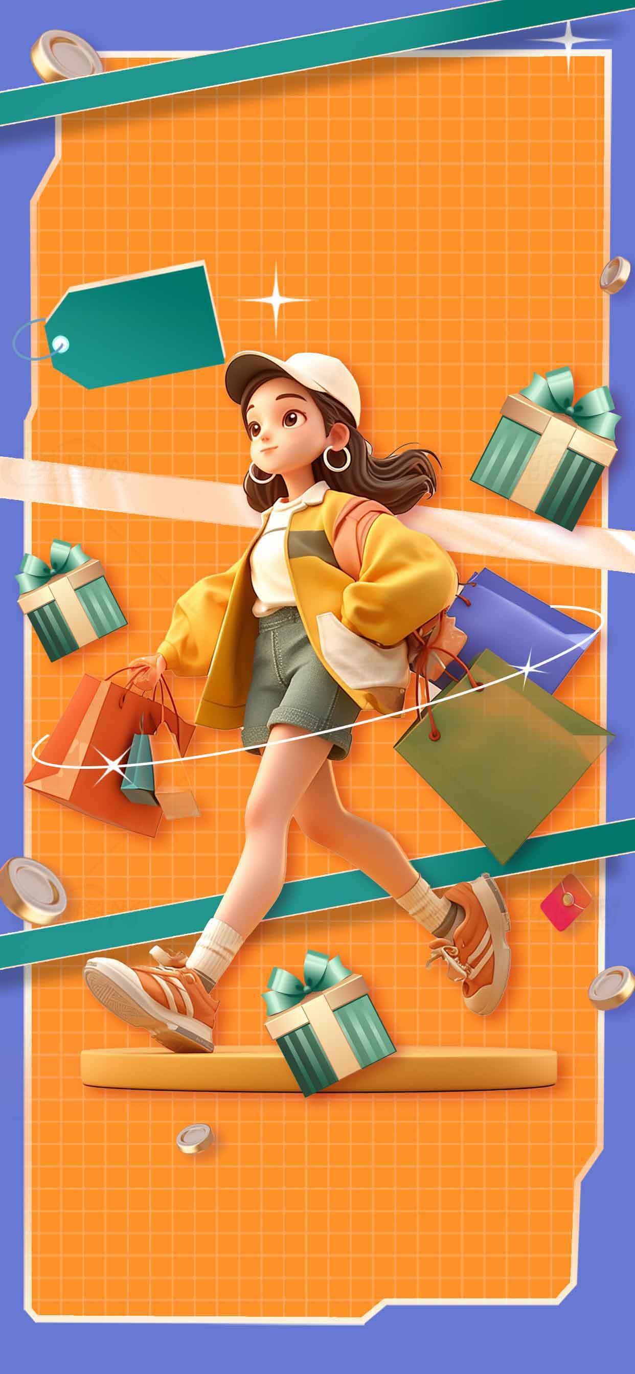 购物女孩时尚插画设计素材