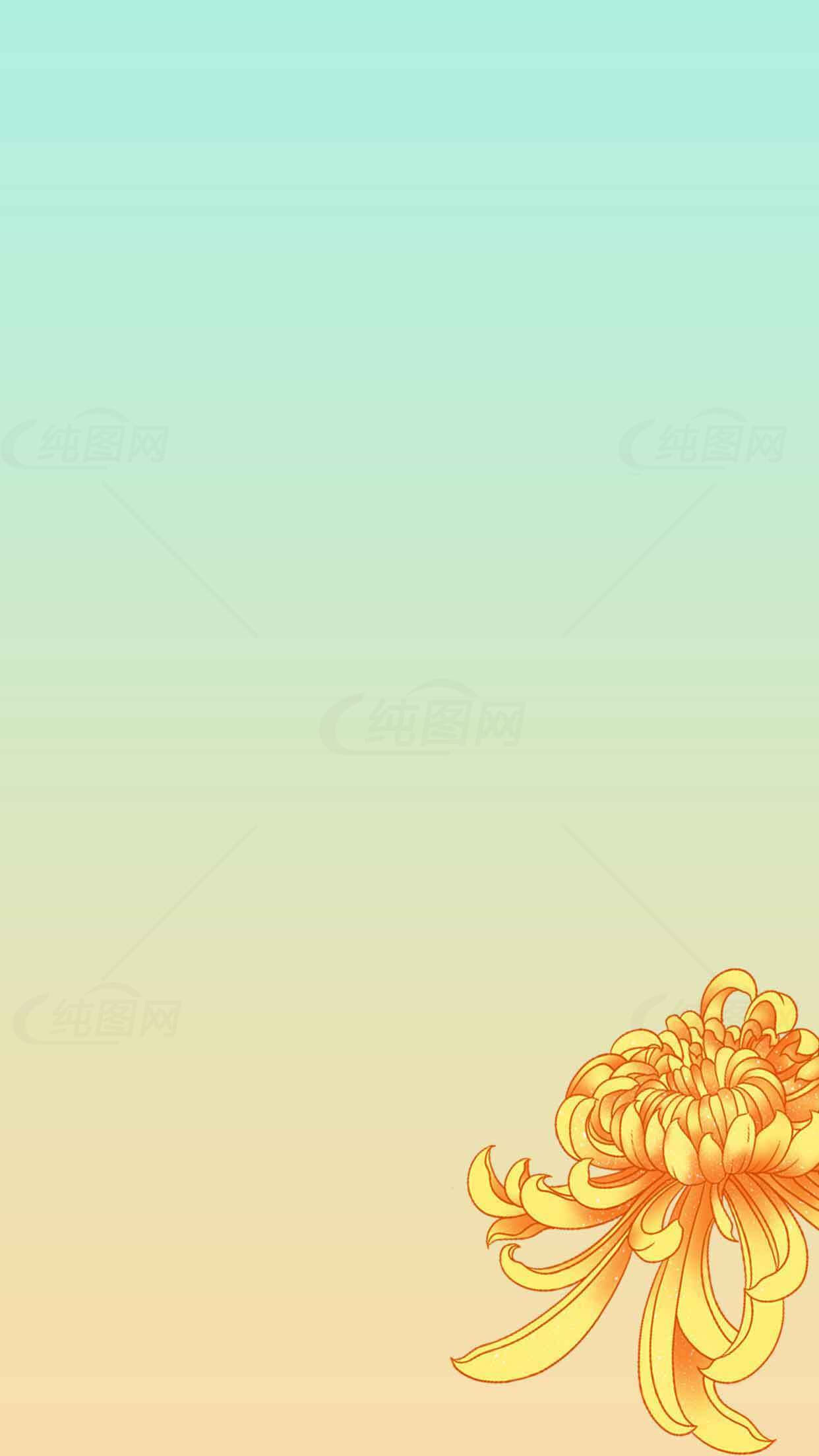 清新渐变背景与黄色菊花插画设计素材