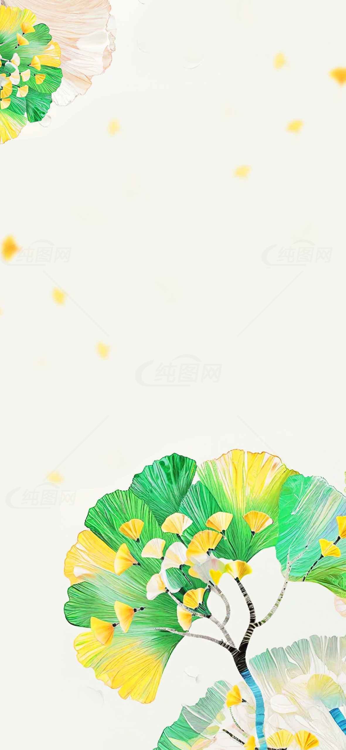 唯美手绘银杏叶背景图片素材