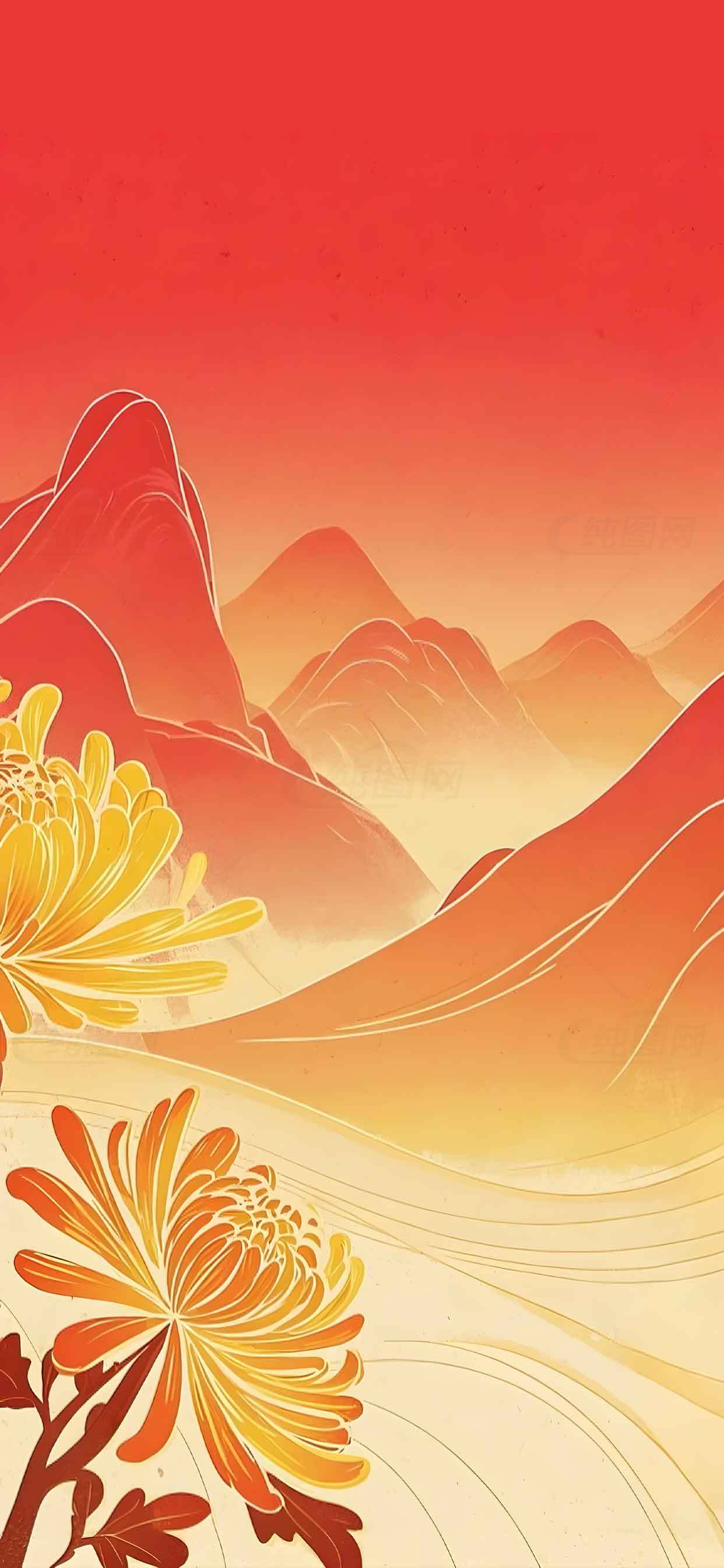 中国风红色山水背景图片素材