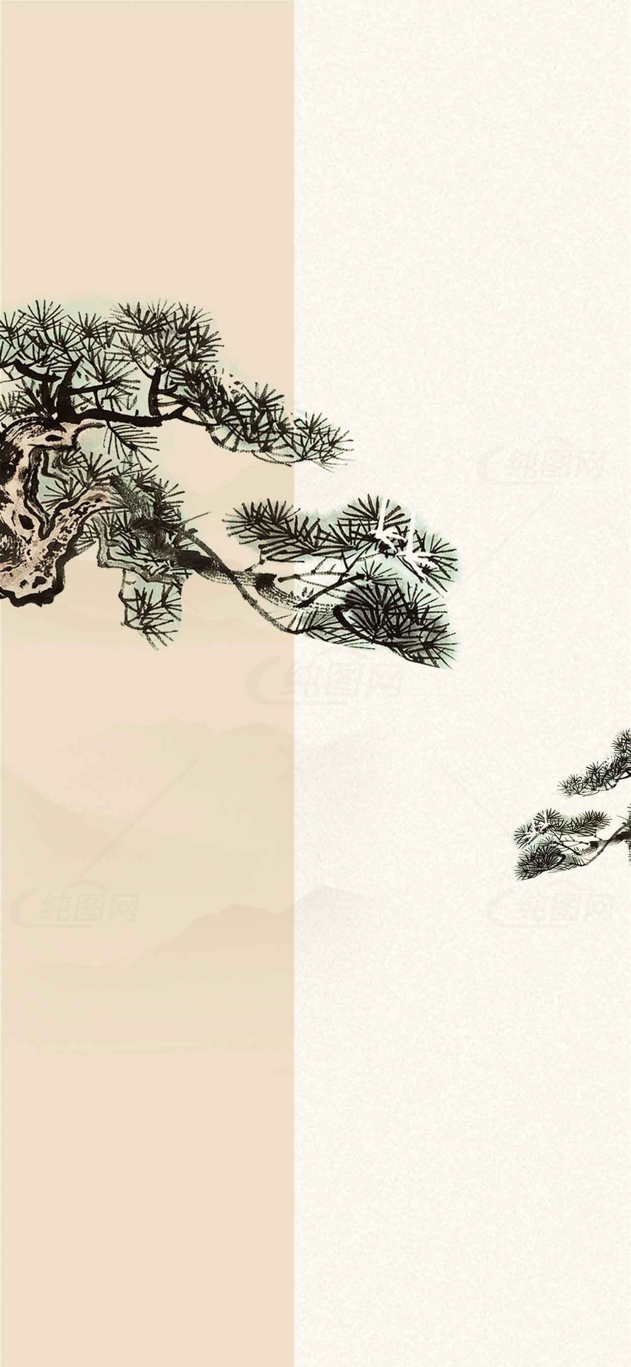 中国风水墨松树背景图片素材