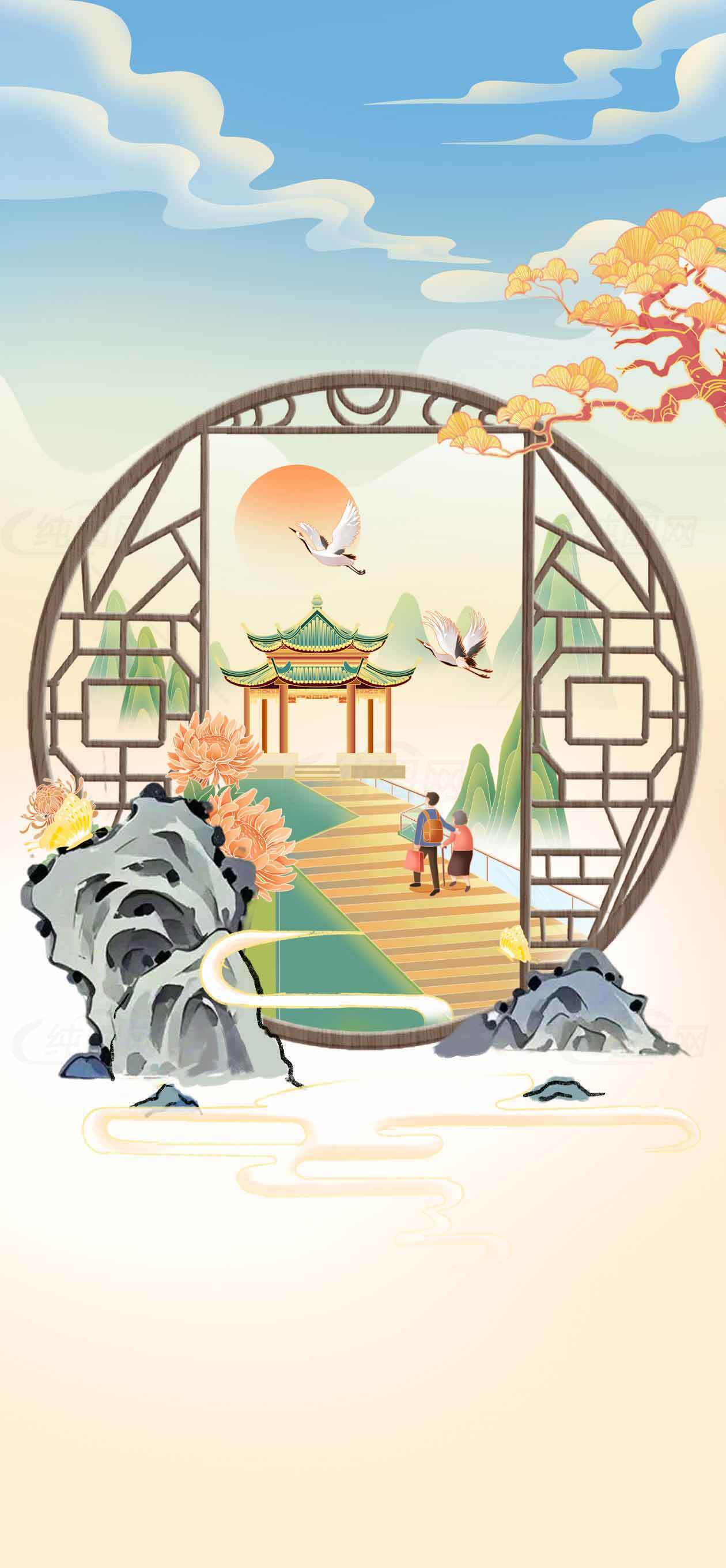 中国传统园林风景插画设计素材