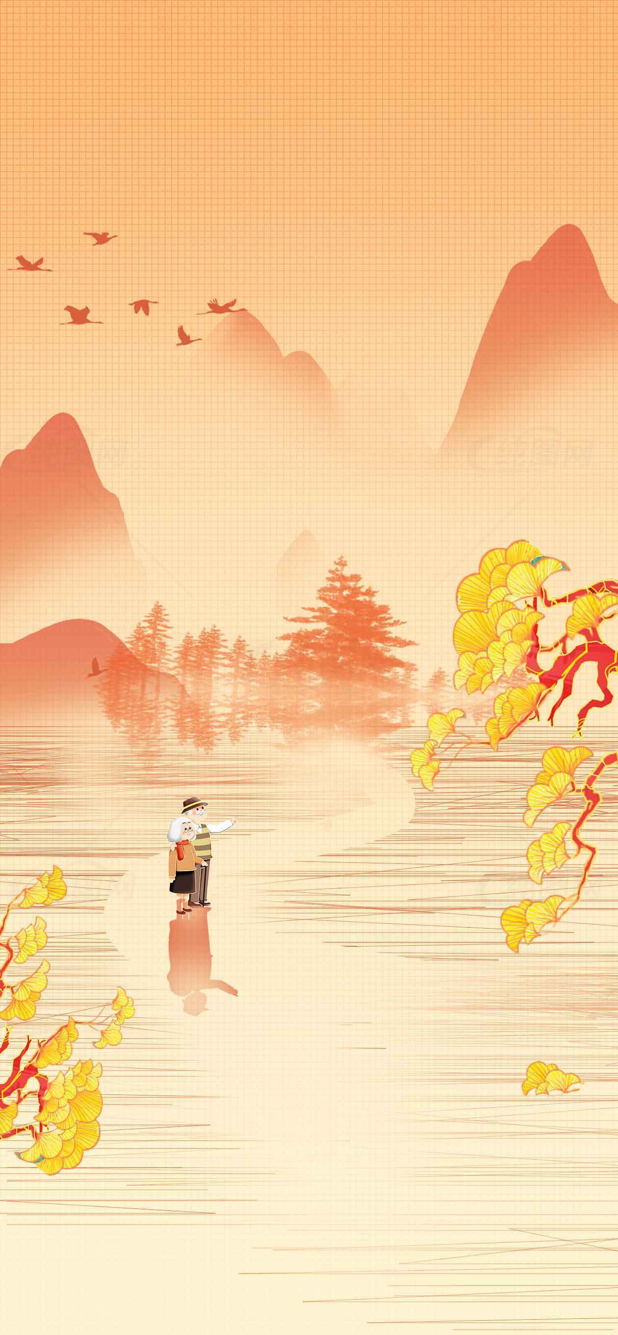 中国风山水画唯美意境背景图片素材