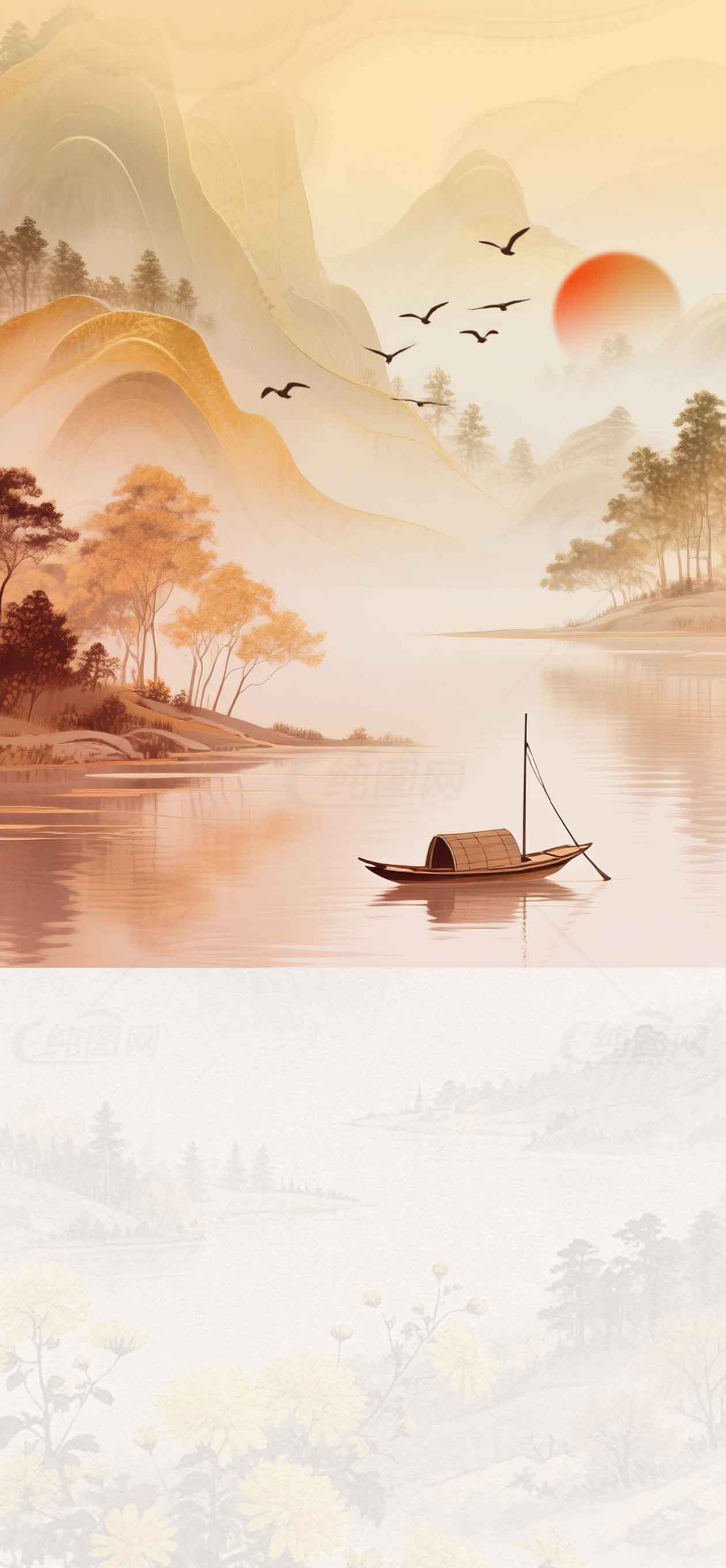 中国山水画风景唯美壁纸素材