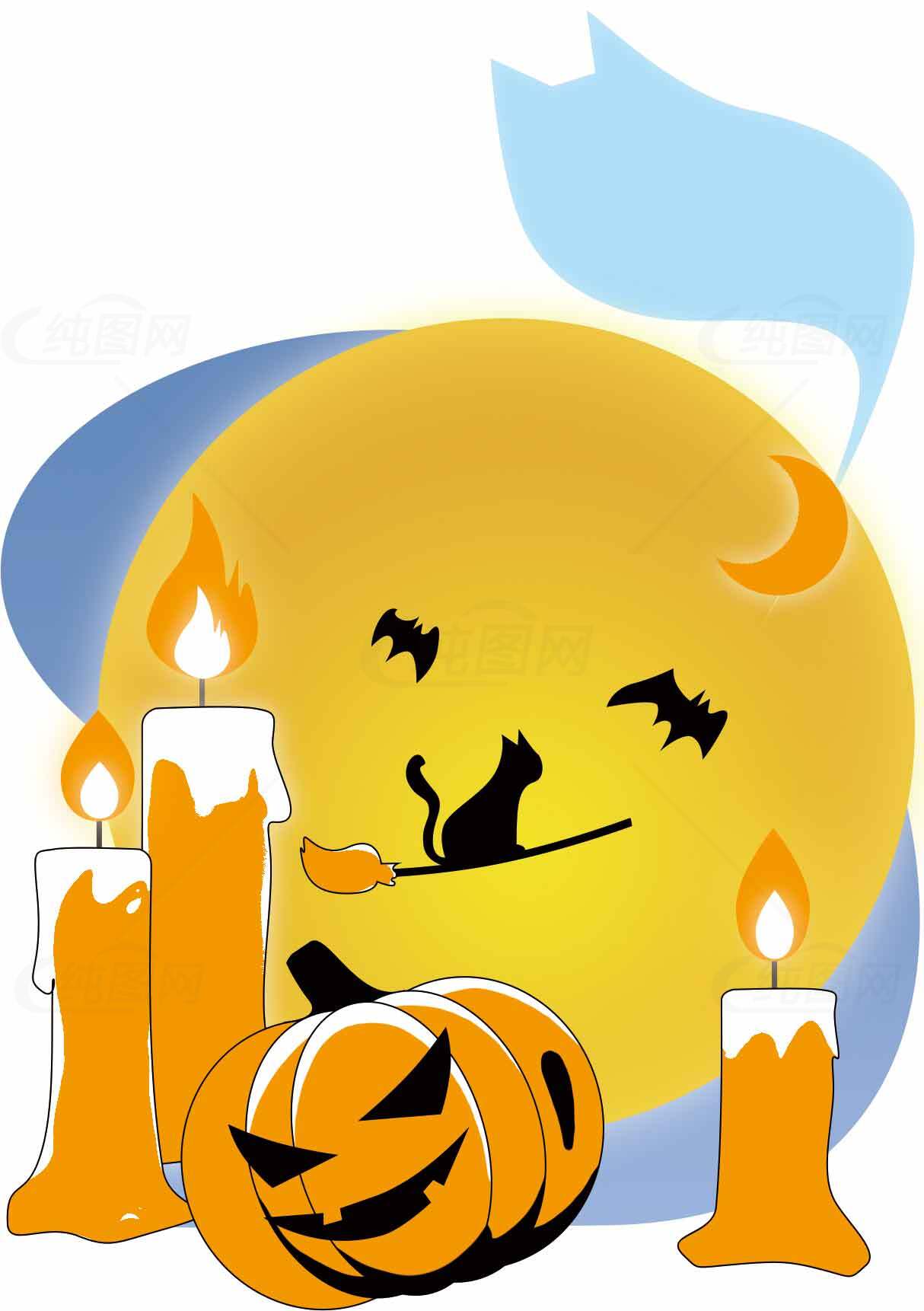 万圣节南瓜与蜡烛插画设计素材