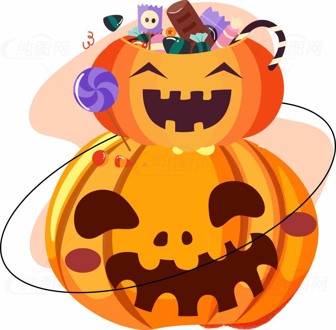 万圣节南瓜灯与糖果插画设计素材